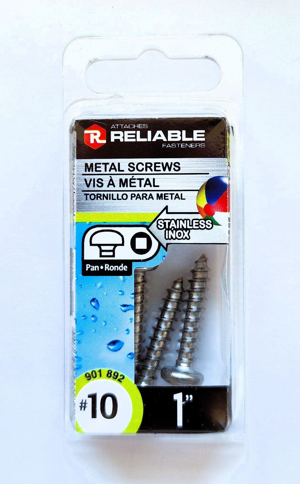 Main 2 - 1" #10 PAN-HEAD METAL SCREW - STAINLESS (5 PACK) -