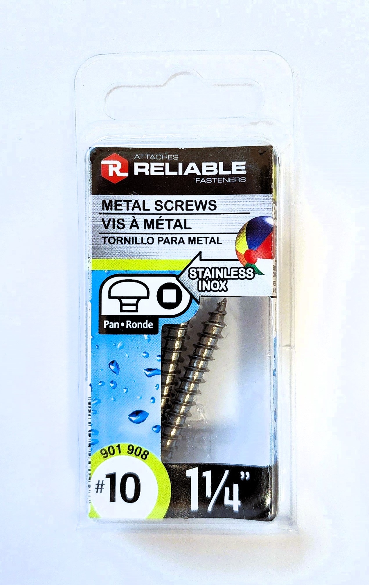 Main 2 - 1-1/4" #10 PAN-HEAD METAL SCREW - STAINLESS (4 PACK) -