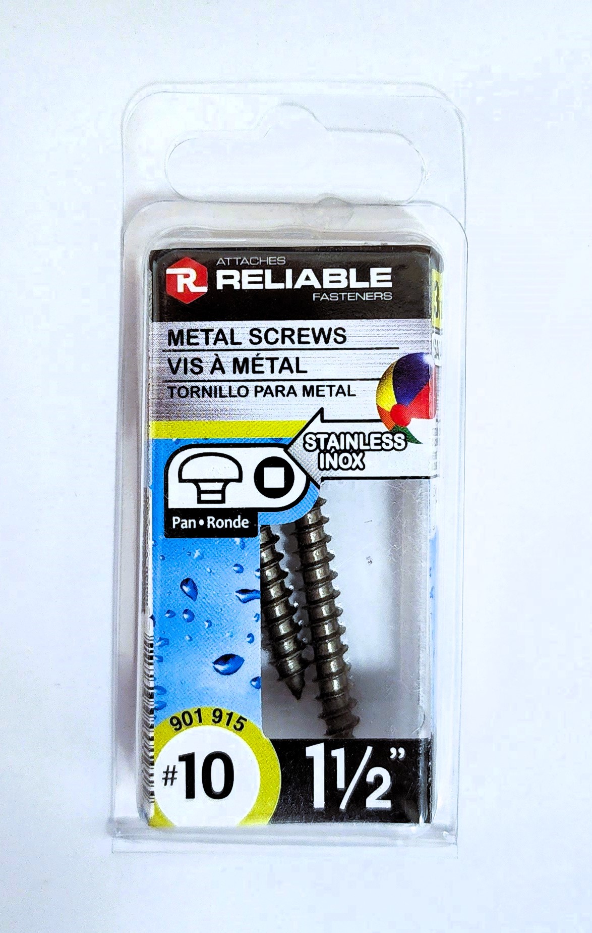 Main 2 - 1-1/2" #10 PAN-HEAD METAL SCREW - STAINLESS (3 PACK) -