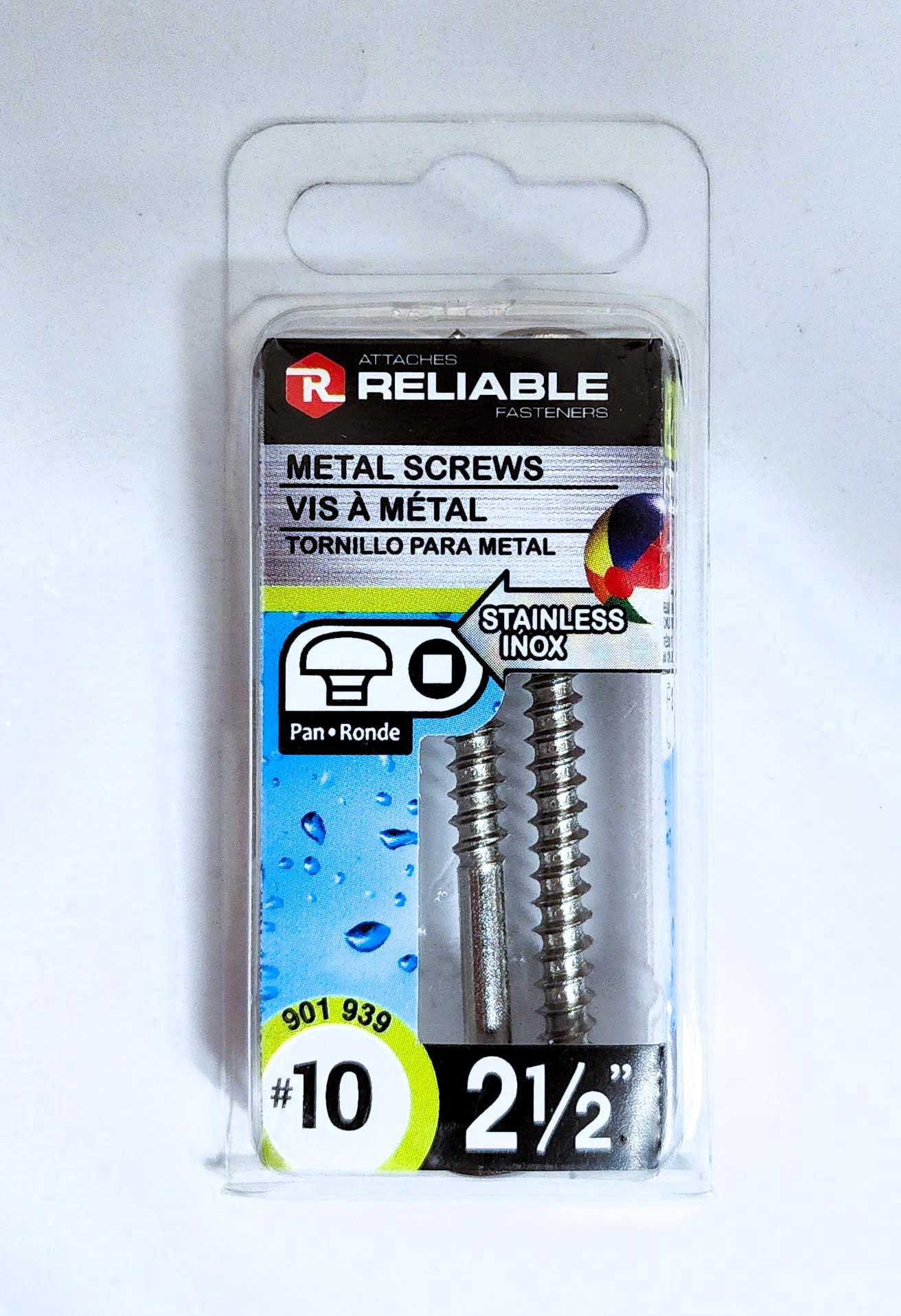 Main 2 - 2-1/2" #10 PAN-HEAD METAL SCREW - STAINLESS (2 PACK) -