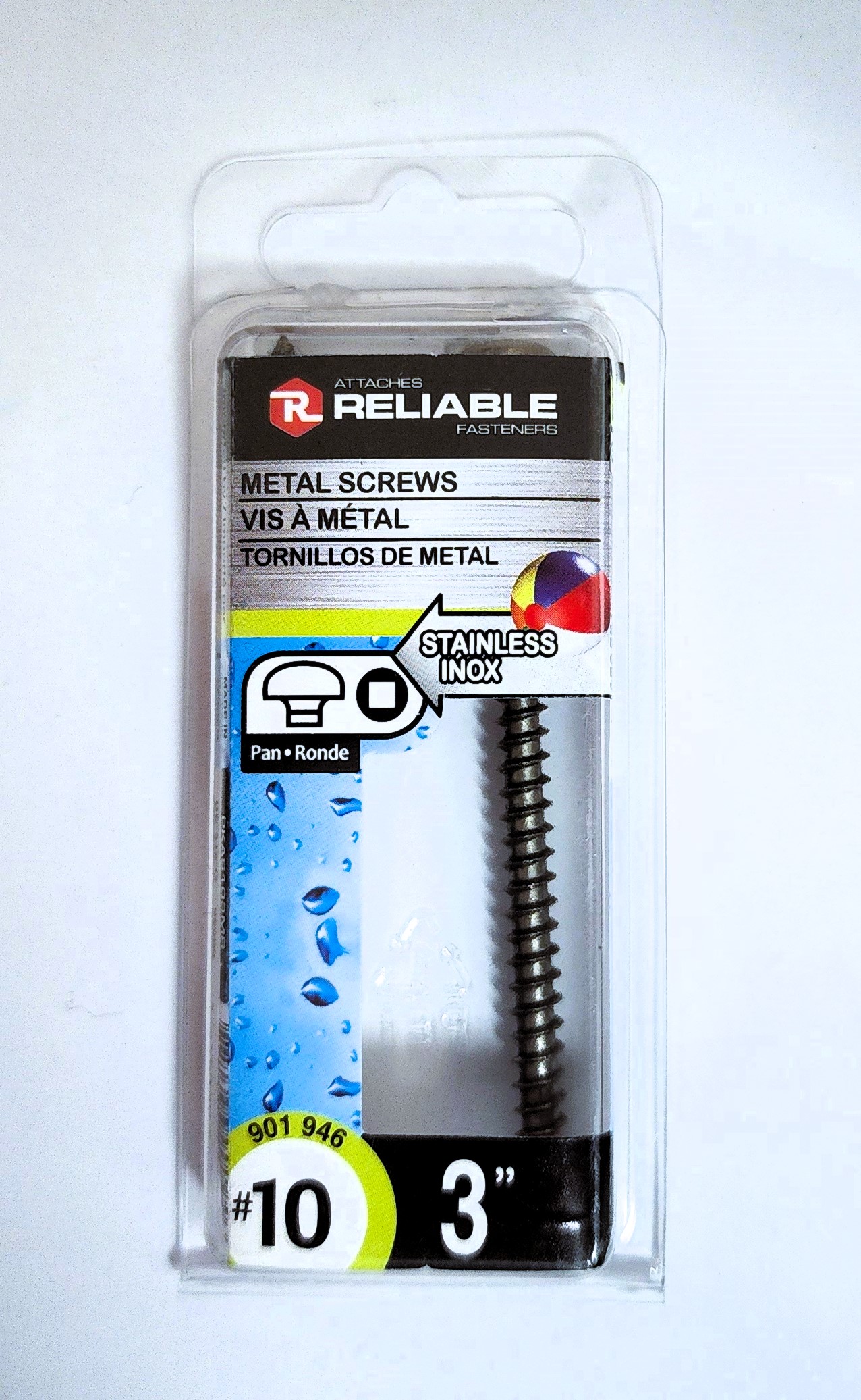 Main 2 - 3" #10 PAN-HEAD METAL SCREW - STAINLESS (2 PACK) -