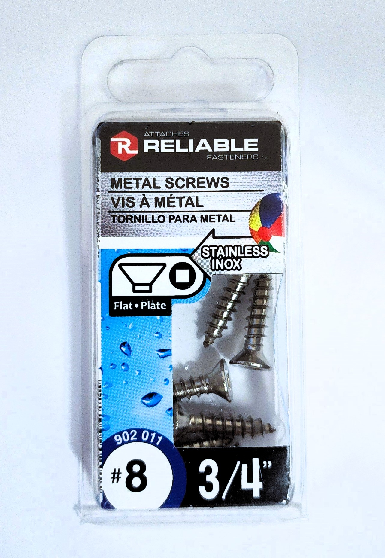 Main 2 - 3/4" #8 FLAT-HEAD METAL SCREW - STAINLESS (7 PACK) -