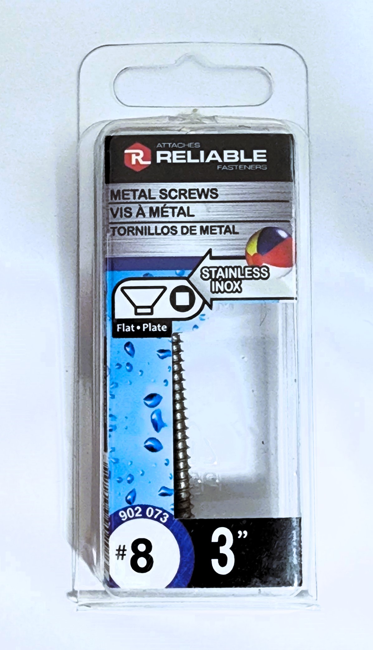 Main 2 - 3" #8 FLAT-HEAD METAL SCREW - STAINLESS (3 PACK) -