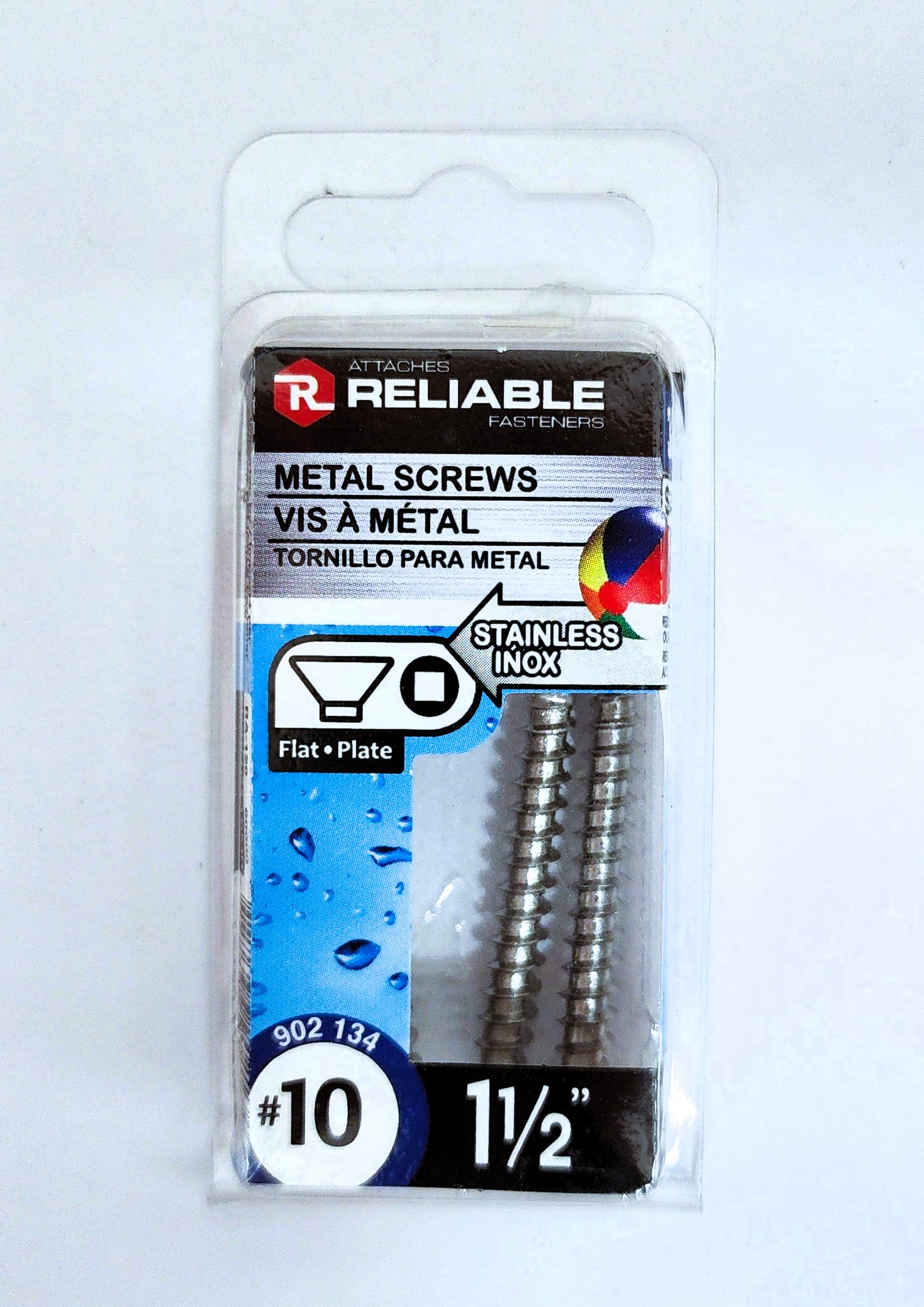 Main 2 - 1-1/2" #10 FLAT-HEAD METAL SCREW - STAINLESS (3 PACK) -