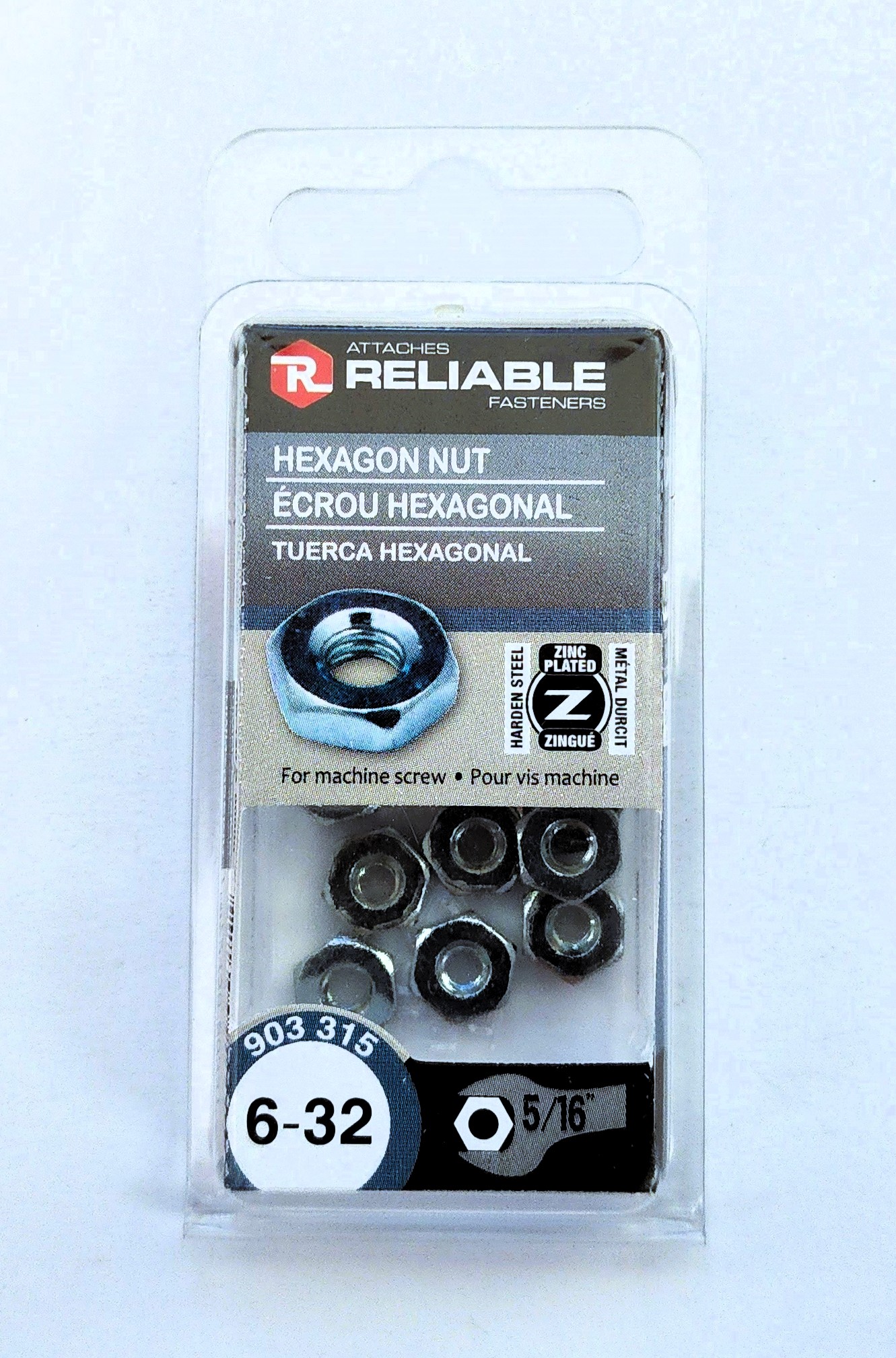 Main 2 - 6-32 MACHINE SCREW HEXAGON NUT - ZINC-COATED (18 PACK) -