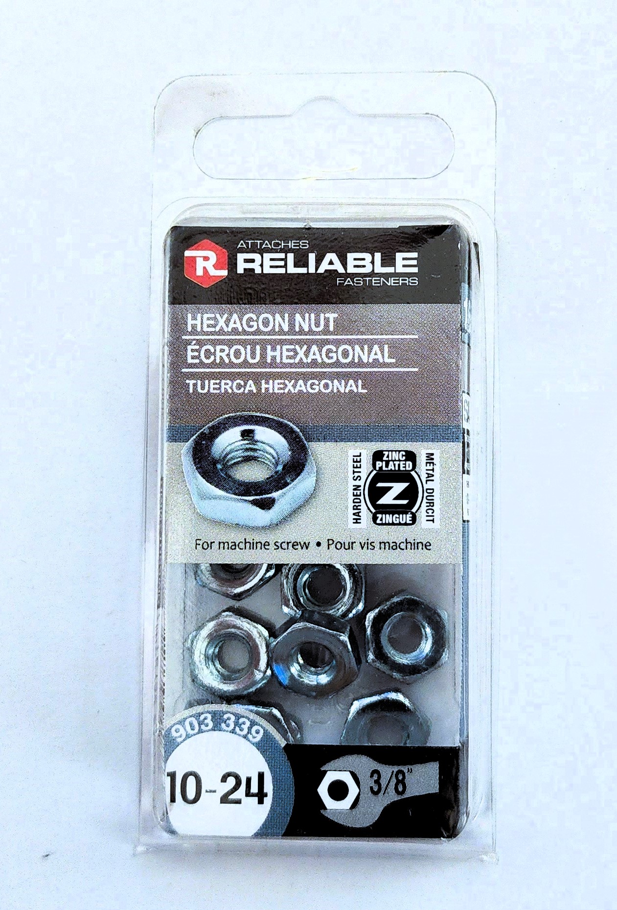 Main 2 - 10-24 MACHINE SCREW HEXAGON NUT - ZINC-COATED (16 PACK) -