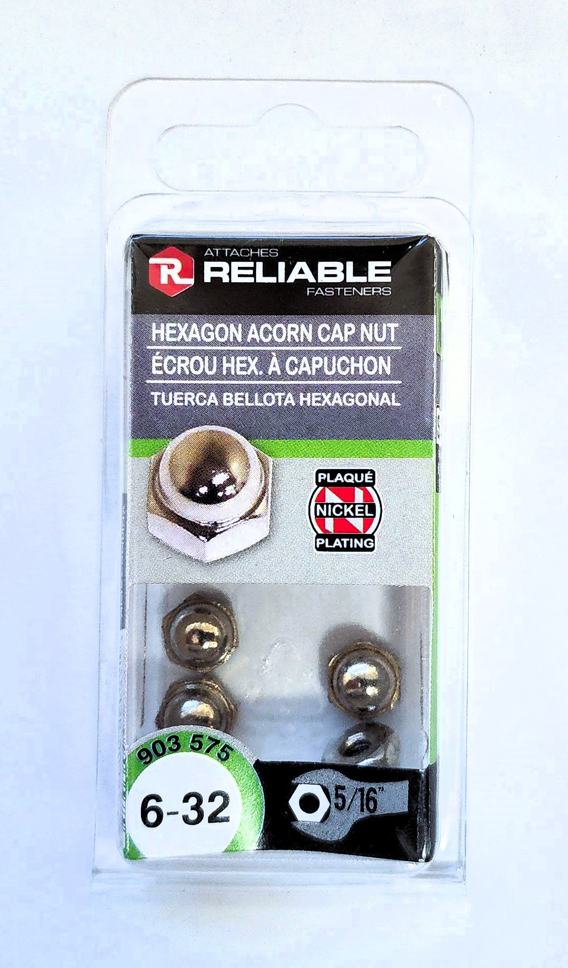 Main 2 - 6-32 NICKEL-PLATED HEXAGON ACORN CAP NUT (6 PACK) -