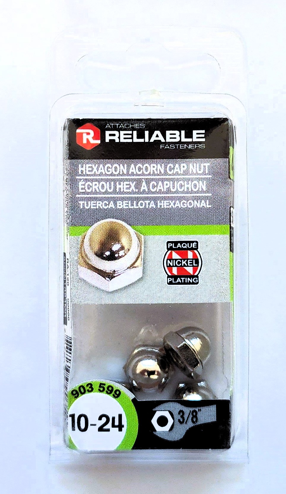 Main 2 - 10-24 NICKEL-PLATED HEXAGON ACORN CAP NUT (4 PACK) -