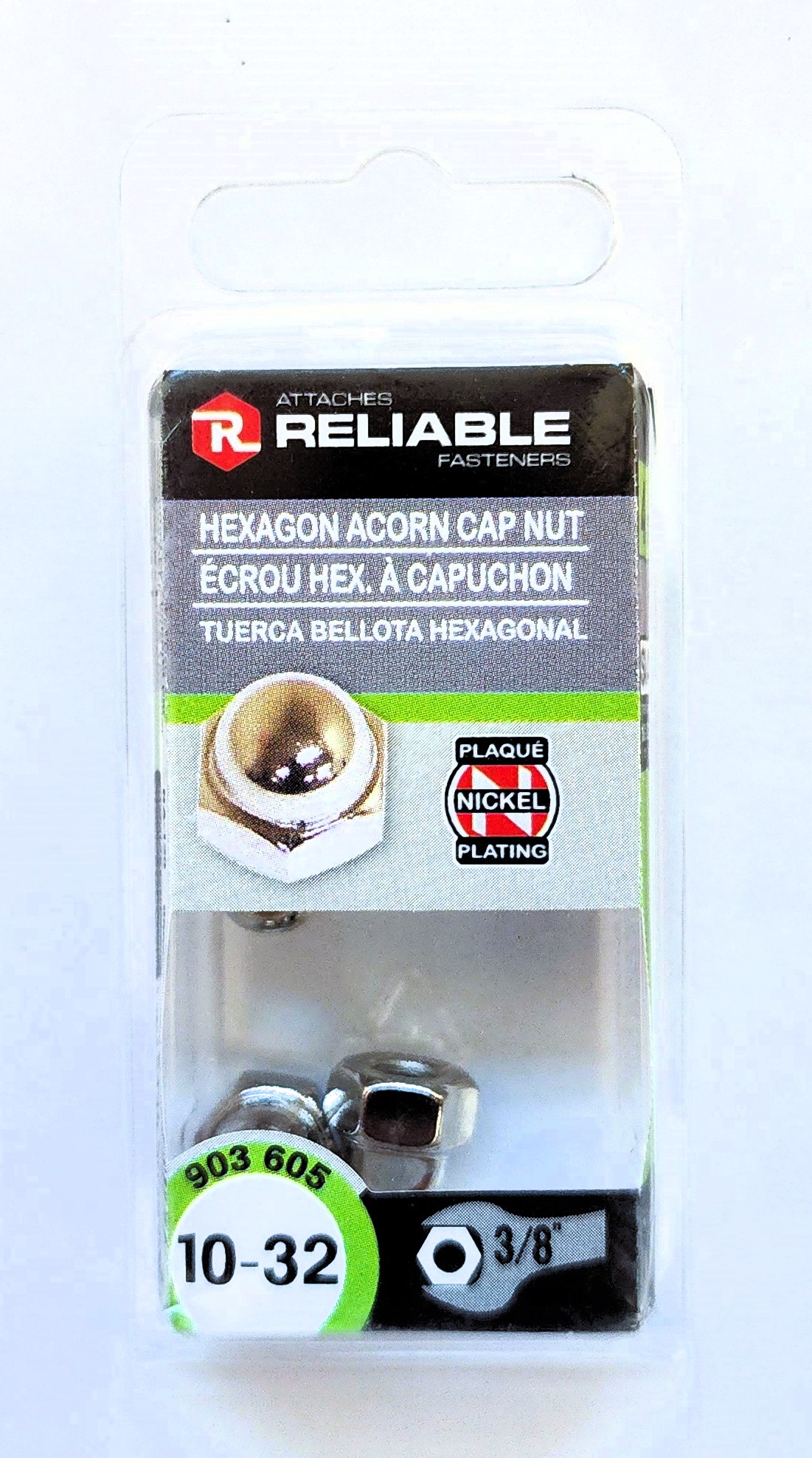 Main 2 - 10-32 NICKEL-PLATED HEXAGON ACORN CAP NUT (4 PACK) -