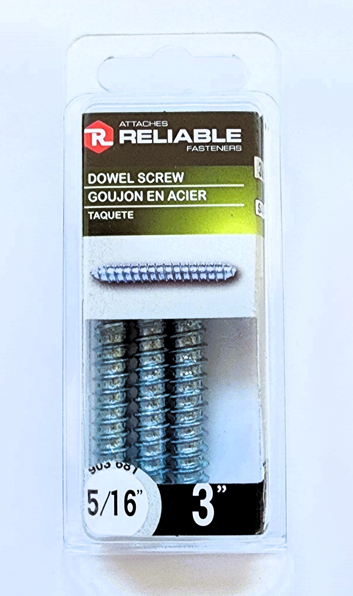 Main 2 - 3" - 5/16" DOWEL SCREW - ZINC-COATED (3 PACK) -