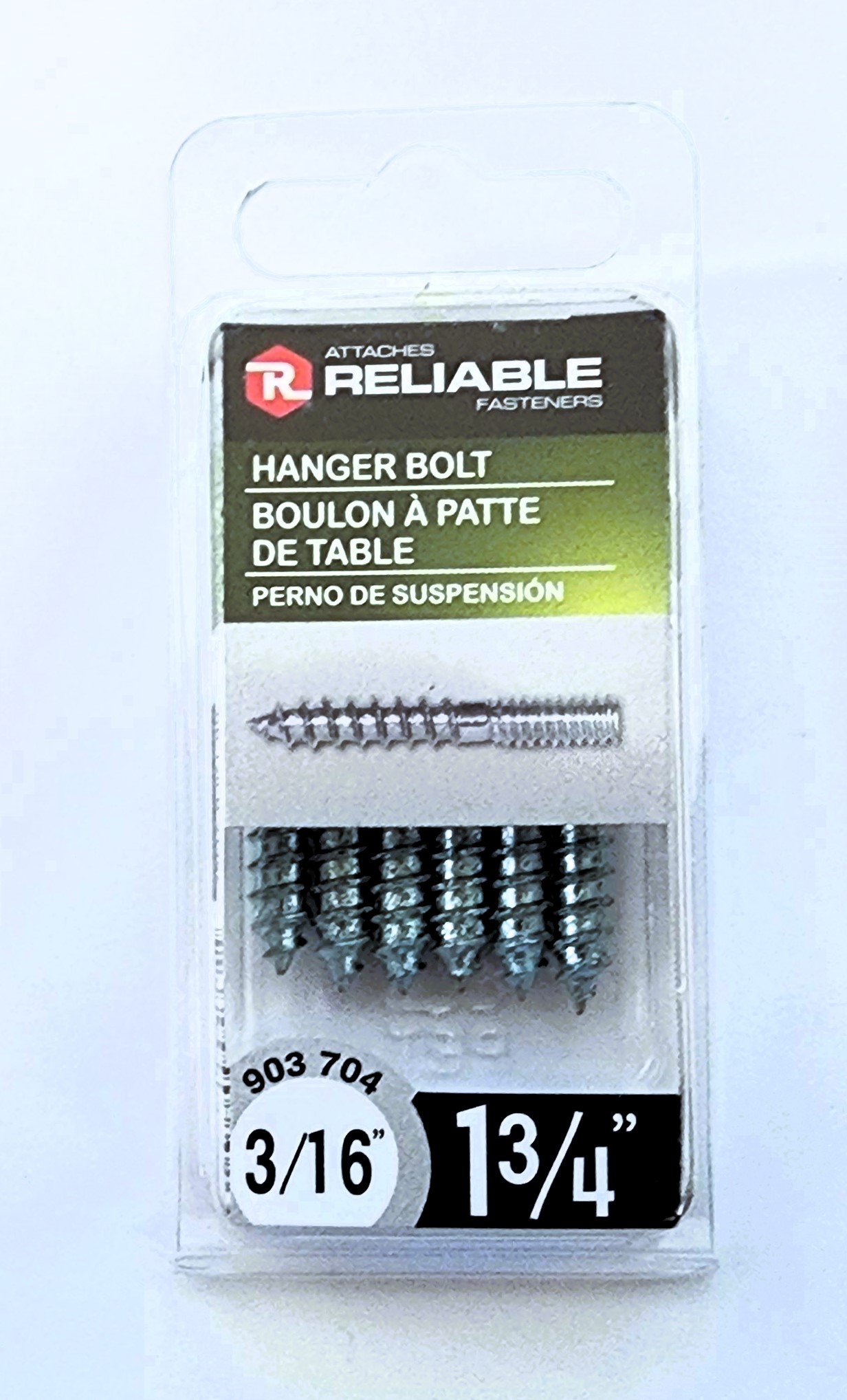 Main 2 - 1-3/4" - 3/16" HANGER BOLT - ZINC-COATED (6 PACK) -