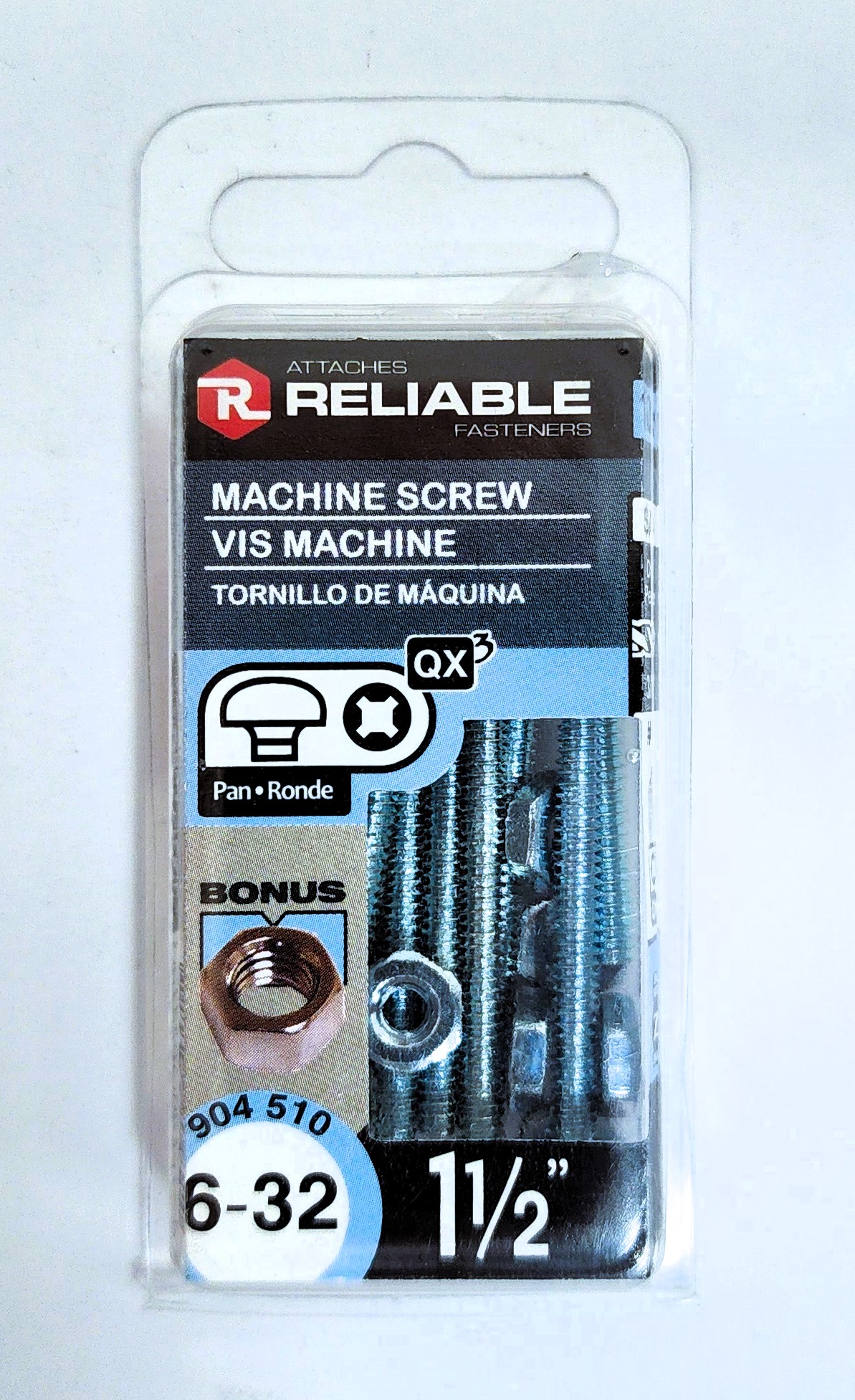 Main 2 - 1-1/2" 6-32 PAN-HEAD MACHINE SCREW w/ HEXAGON NUT - ZINC-COATED (10 PACK) -