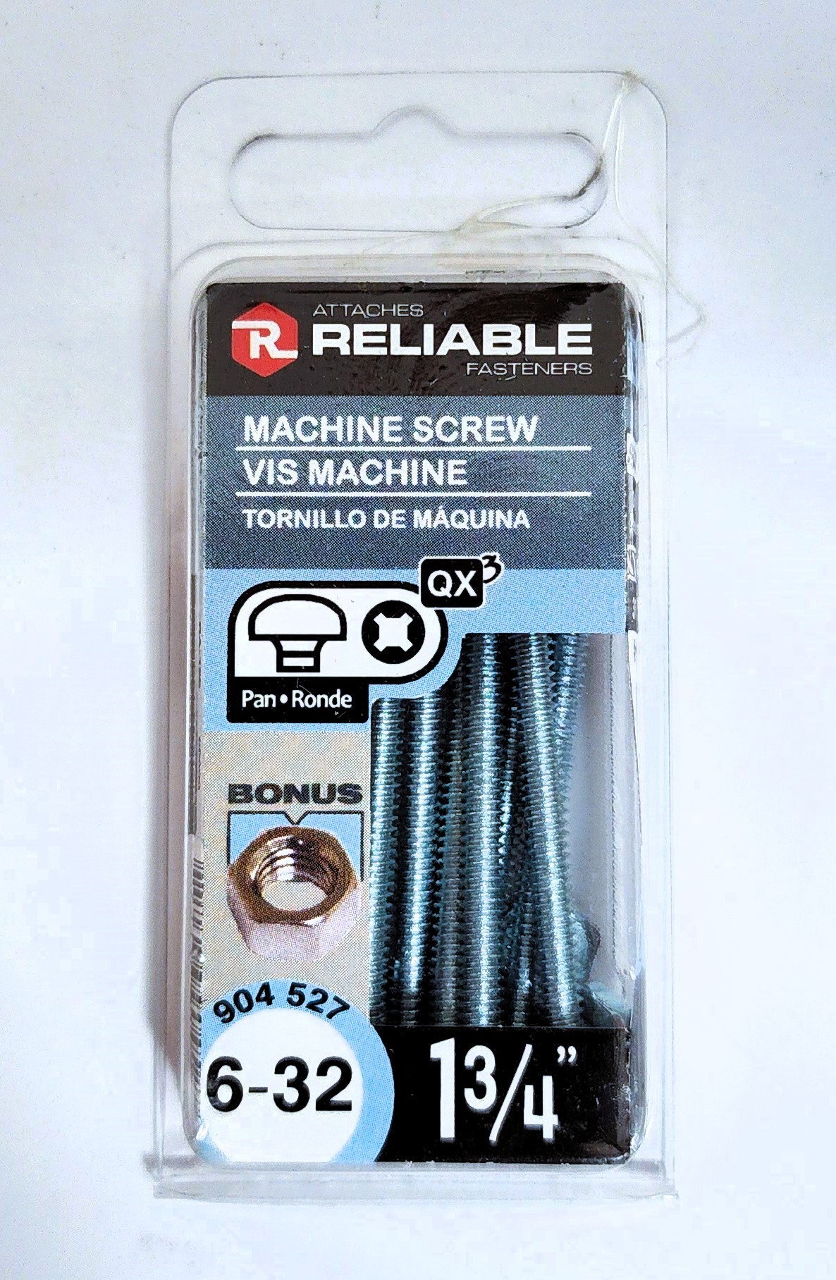 Main 2 - 1-3/4" 6-32 PAN-HEAD MACHINE SCREW w/ HEXAGON NUT - ZINC-COATED (10 PACK) -