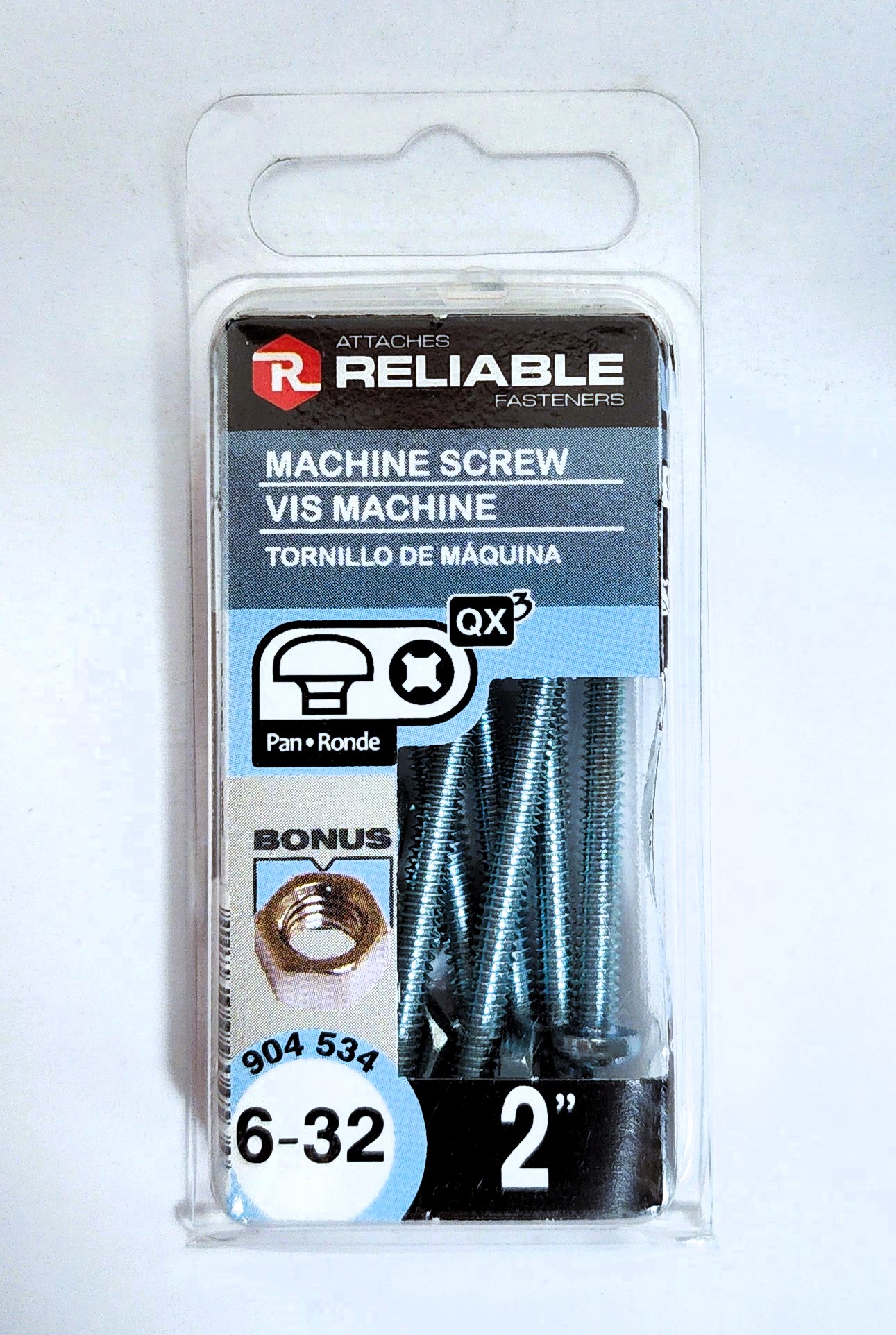 Main 2 - 2" 6-32 PAN-HEAD MACHINE SCREW w/ HEXAGON NUT - ZINC-COATED (8 PACK) -