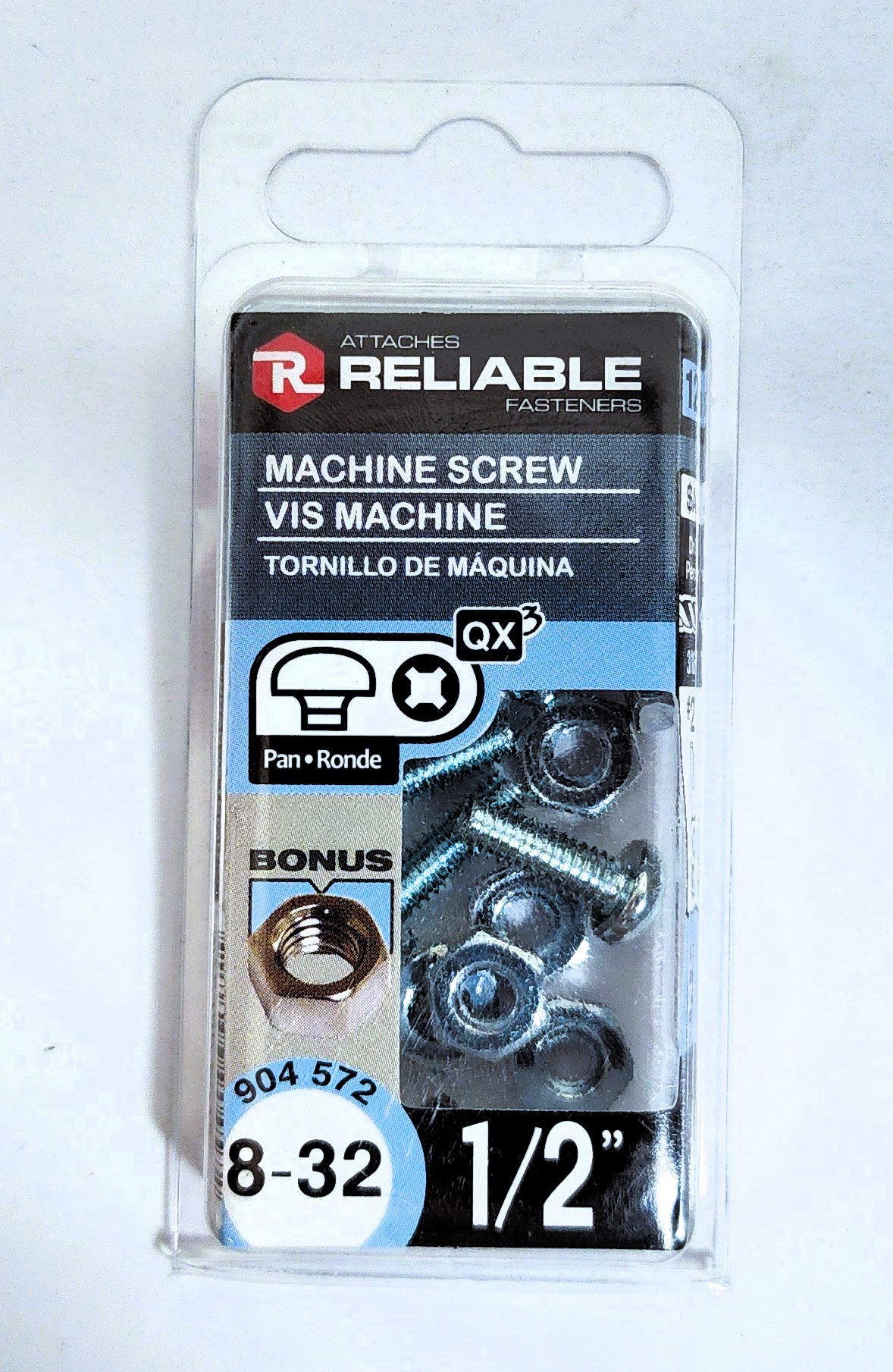 Main 2 - 1/2" 8-32 PAN-HEAD MACHINE SCREW w/ HEXAGON NUT - ZINC-COATED (12 PACK) -