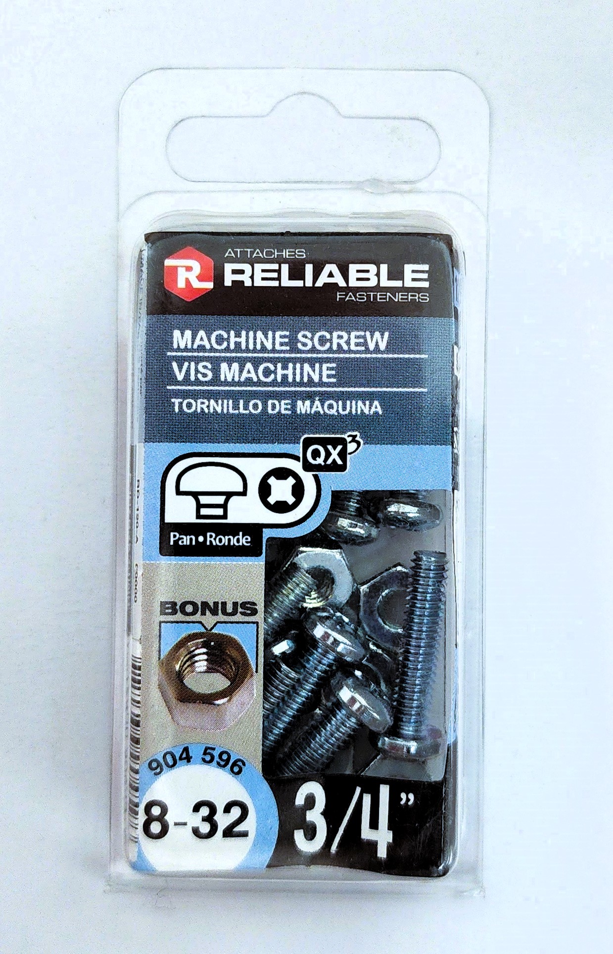 Main 2 - 3/4" 8-32 PAN-HEAD MACHINE SCREW w/ HEXAGON NUT - ZINC-COATED (12 PACK) -