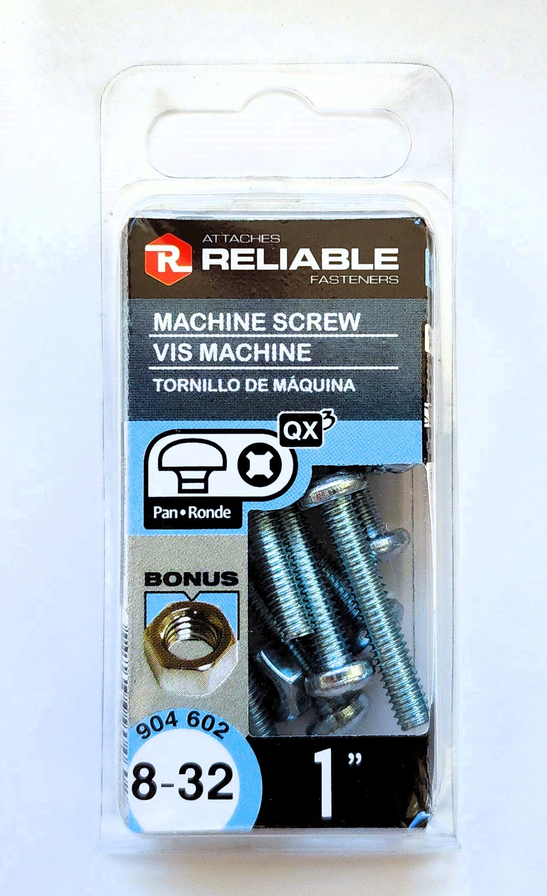 Main 2 - 1" 8-32 PAN-HEAD MACHINE SCREW w/ HEXAGON NUT - ZINC-COATED (10 PACK) -