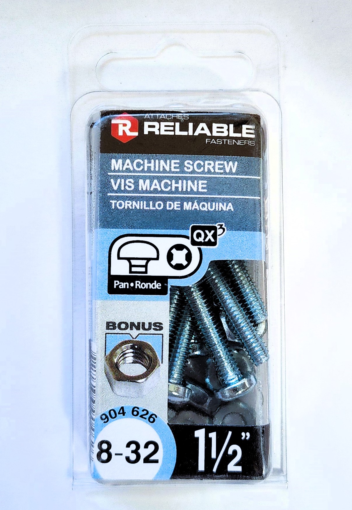 Main 2 - 1-1/2" 8-32 PAN-HEAD MACHINE SCREW w/ HEXAGON NUT - ZINC-COATED (10 PACK) -