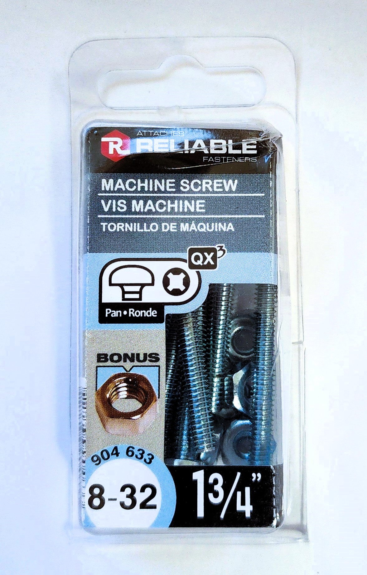 Main 2 - 1-3/4" 8-32 PAN-HEAD MACHINE SCREW w/ HEXAGON NUT - ZINC-COATED (10 PACK) -