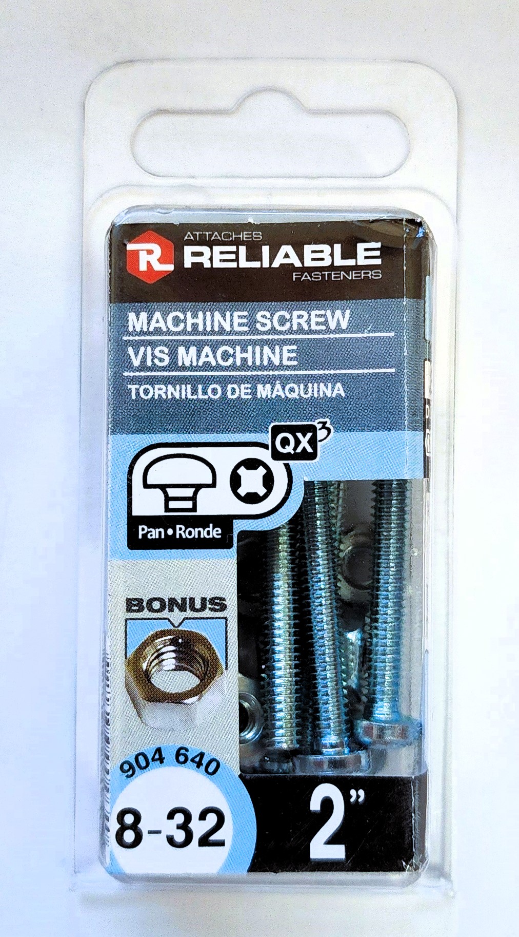 Main 2 - 2" 8-32 PAN-HEAD MACHINE SCREW w/ HEXAGON NUT - ZINC-COATED (8 PACK) -
