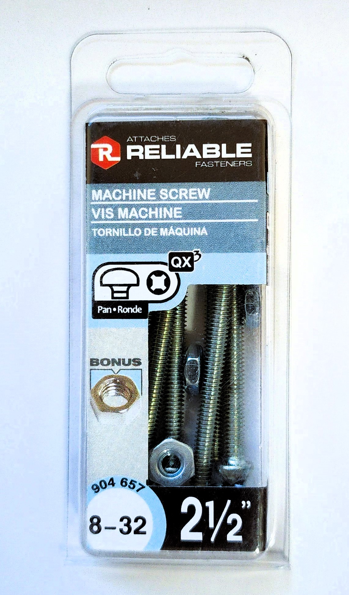 Main 2 - 2-1/2" 8-32 PAN-HEAD MACHINE SCREW w/ HEXAGON NUT - ZINC-COATED (8 PACK) -