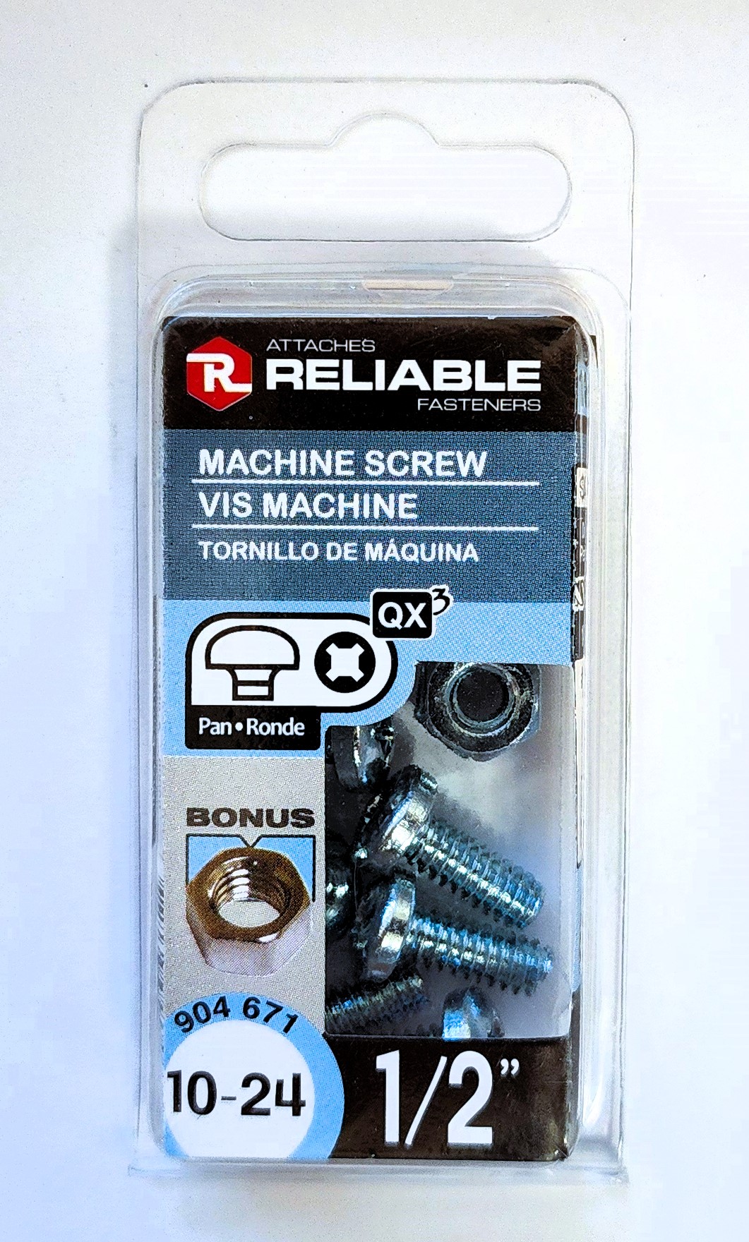 Main 2 - 1/2" 10-24 PAN-HEAD MACHINE SCREW w/ HEXAGON NUT - ZINC-COATED (10 PACK) -