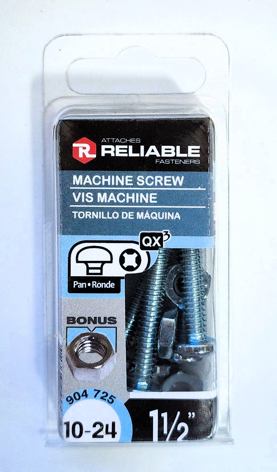 Main 2 - 1-1/2" 10-24 PAN-HEAD MACHINE SCREW w/ HEXAGON NUT - ZINC-COATED (8 PACK) -