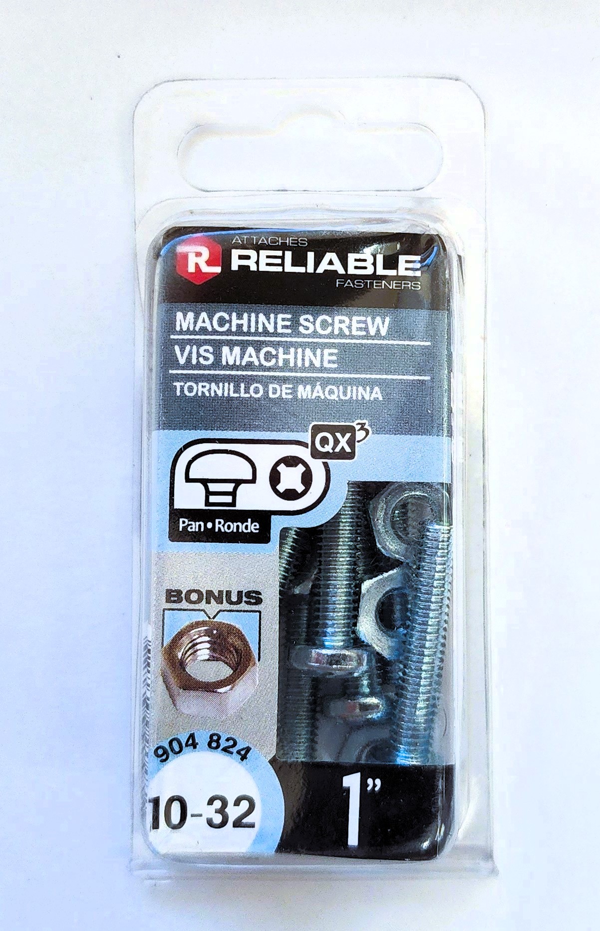 Main 2 - 1" 10-32 PAN-HEAD MACHINE SCREW w/ HEXAGON NUT - ZINC-COATED (10 PACK) -