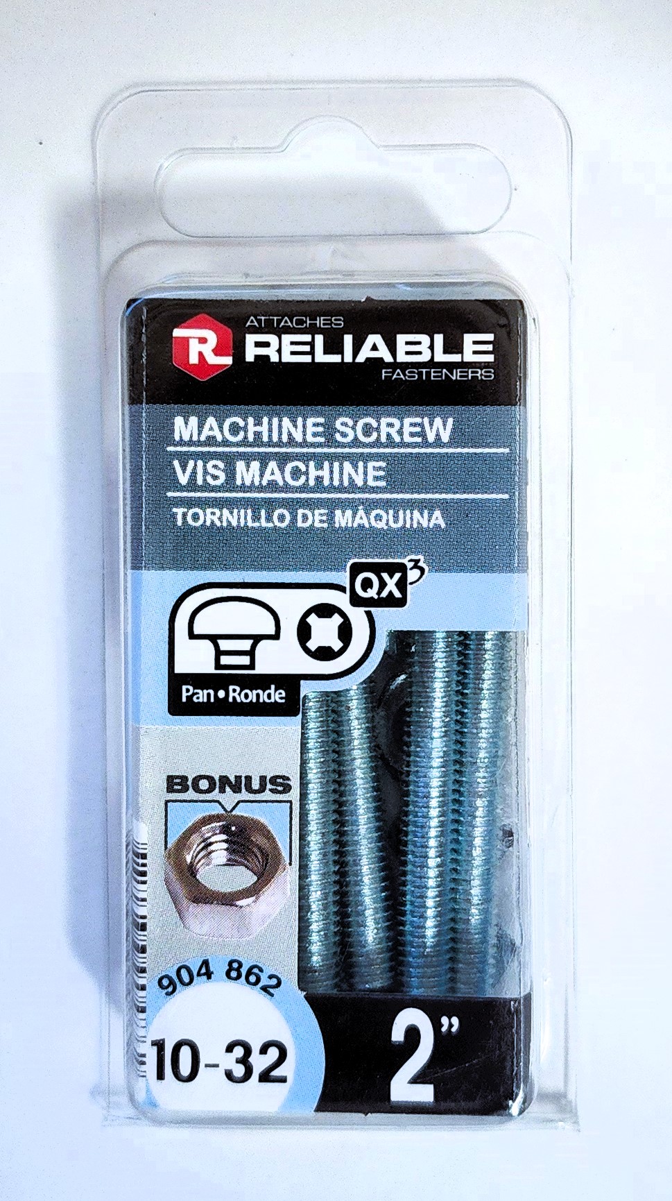 Main 2 - 2" 10-32 PAN-HEAD MACHINE SCREW w/ HEXAGON NUT - ZINC-COATED (8 PACK) -