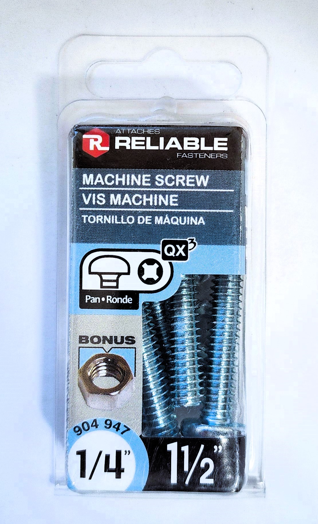 Main 2 - 1-1/2" - 1/4" PAN-HEAD MACHINE SCREW w/ HEXAGON NUT - ZINC-COATED (6 PACK) -