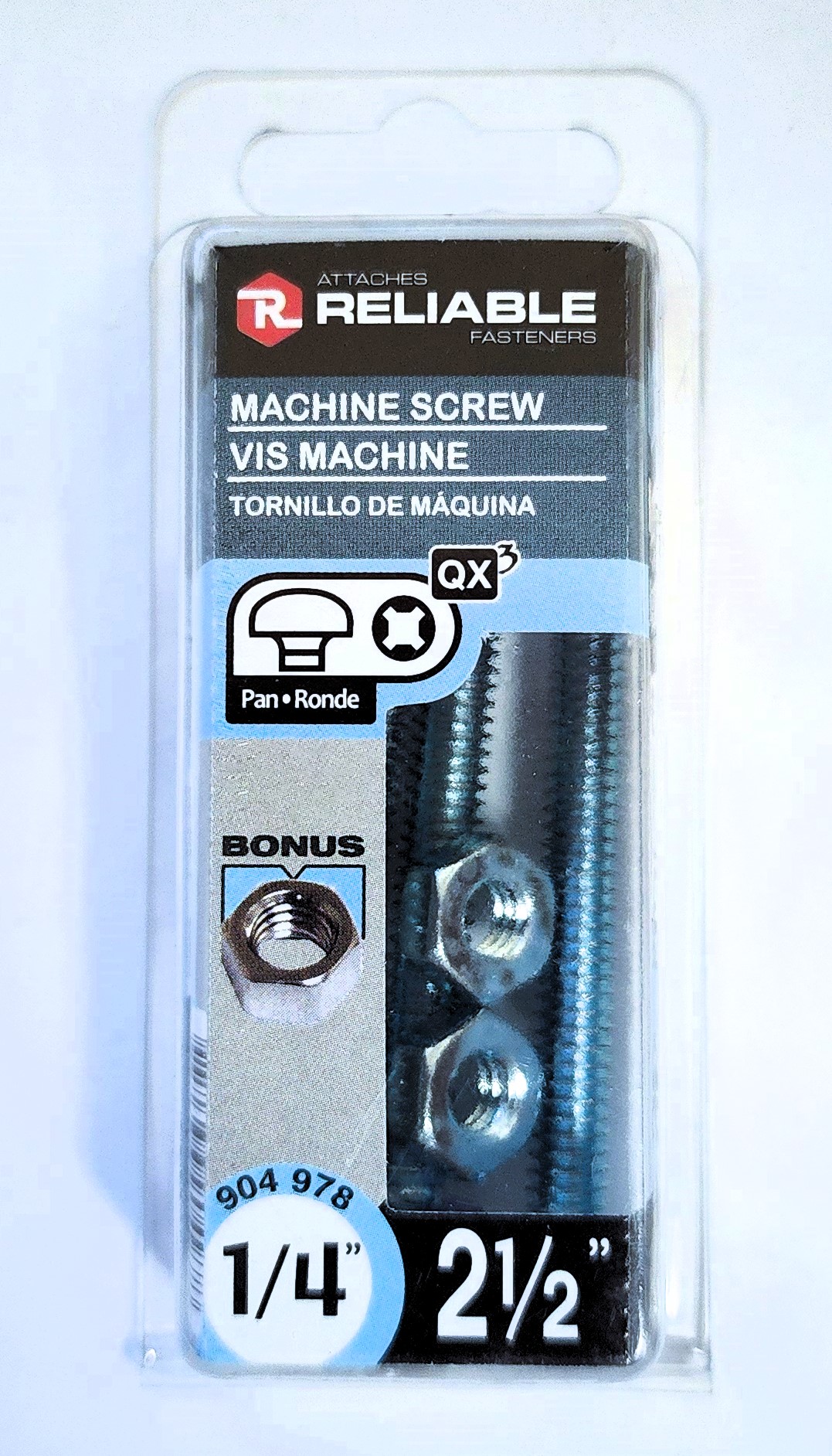 Main 2 - 2-1/2" - 1/4" PAN-HEAD MACHINE SCREW w/ HEXAGON NUT - ZINC-COATED (4 PACK) -