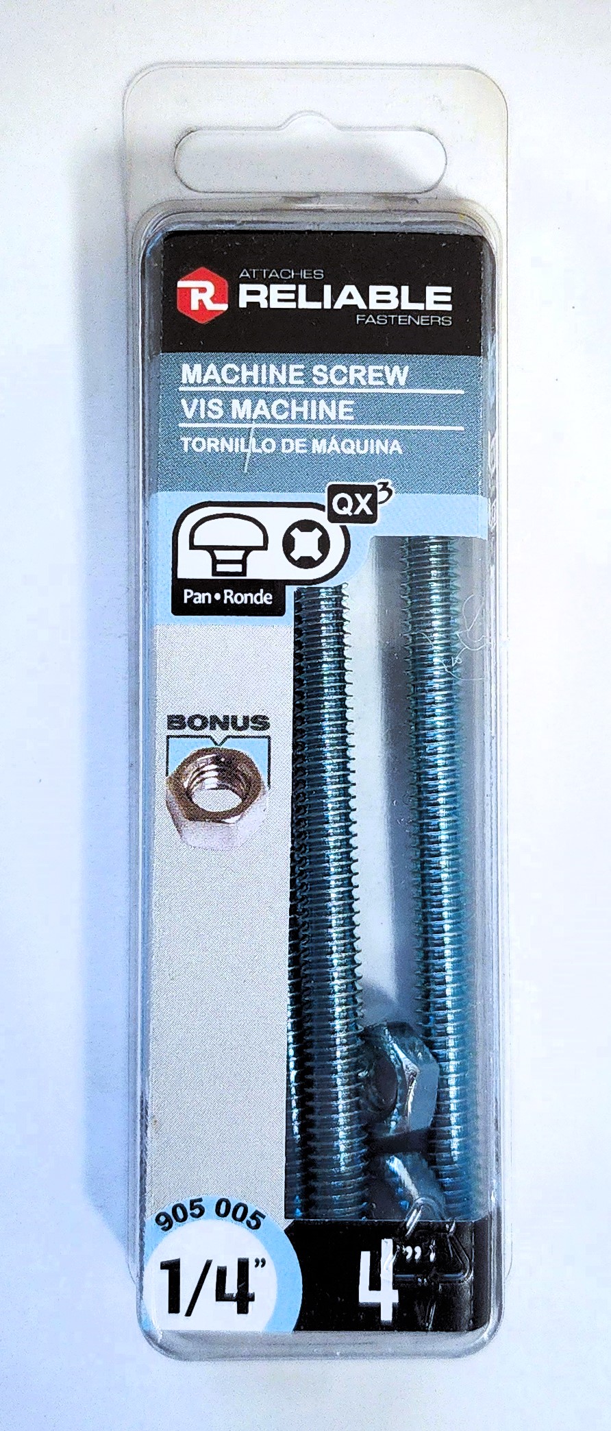 Main 2 - 4" - 1/4" PAN-HEAD MACHINE SCREW w/ HEXAGON NUT - ZINC-COATED (3 PACK) -