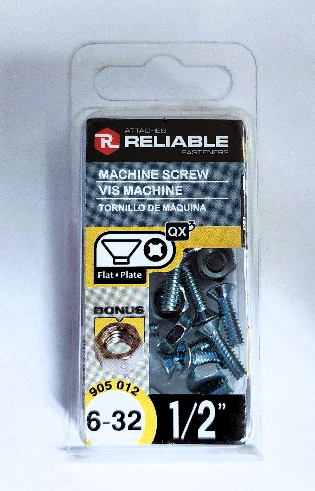 Main 2 - 1/2" 6-32 FLAT-HEAD MACHINE SCREW w/ HEXAGON NUT - ZINC-COATED (12 PACK) -