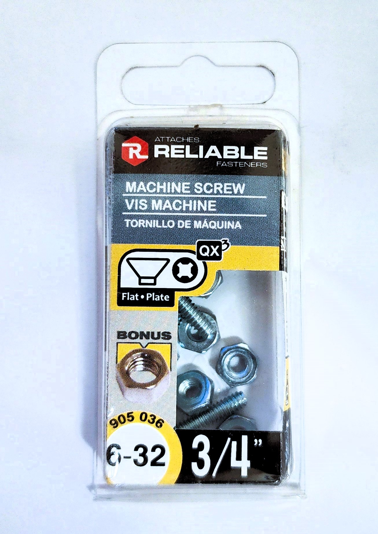 Main 2 - 3/4" 6-32 FLAT-HEAD MACHINE SCREW w/ HEXAGON NUT - ZINC-COATED (12 PACK) -