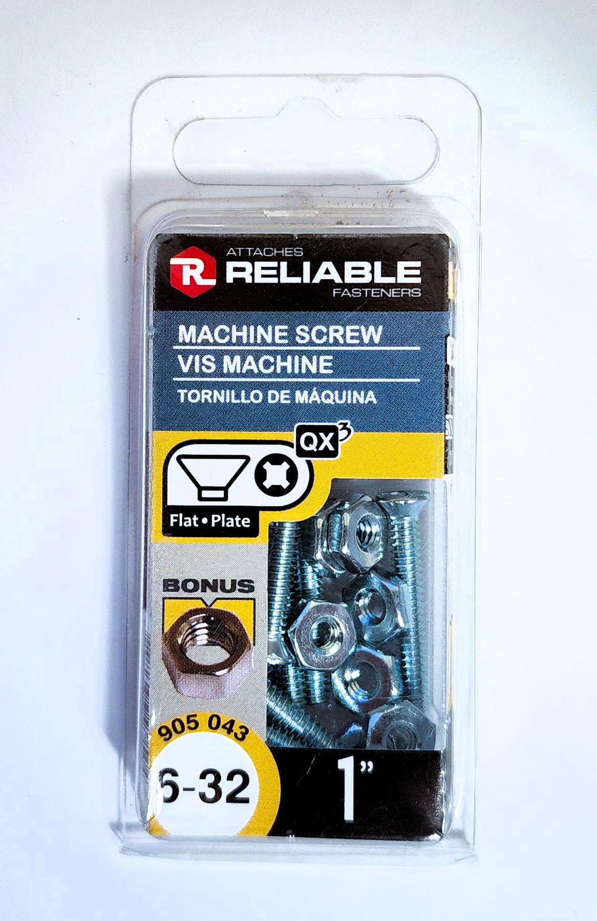 Main 2 - 1" 6-32 FLAT-HEAD MACHINE SCREW w/ HEXAGON NUT - ZINC-COATED (12 PACK) -