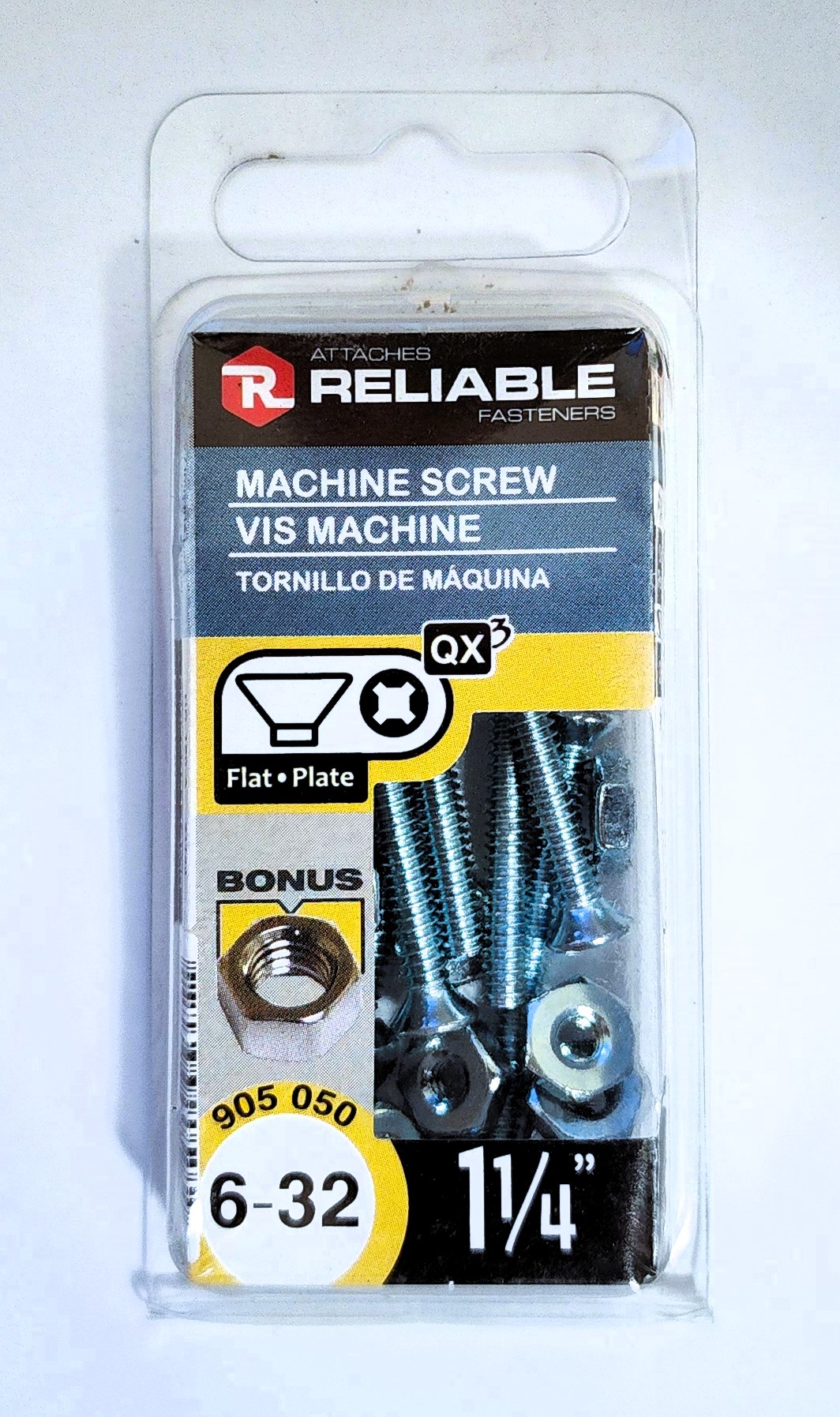 Main 2 - 1-1/4" 6-32 FLAT-HEAD MACHINE SCREW w/ HEXAGON NUT - ZINC-COATED (12 PACK) -