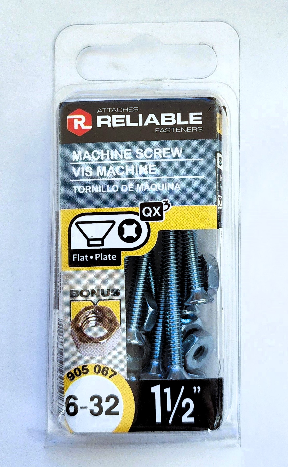 Main 2 - 1-1/2" 6-32 FLAT-HEAD MACHINE SCREW w/ HEXAGON NUT - ZINC-COATED (10 PACK) -