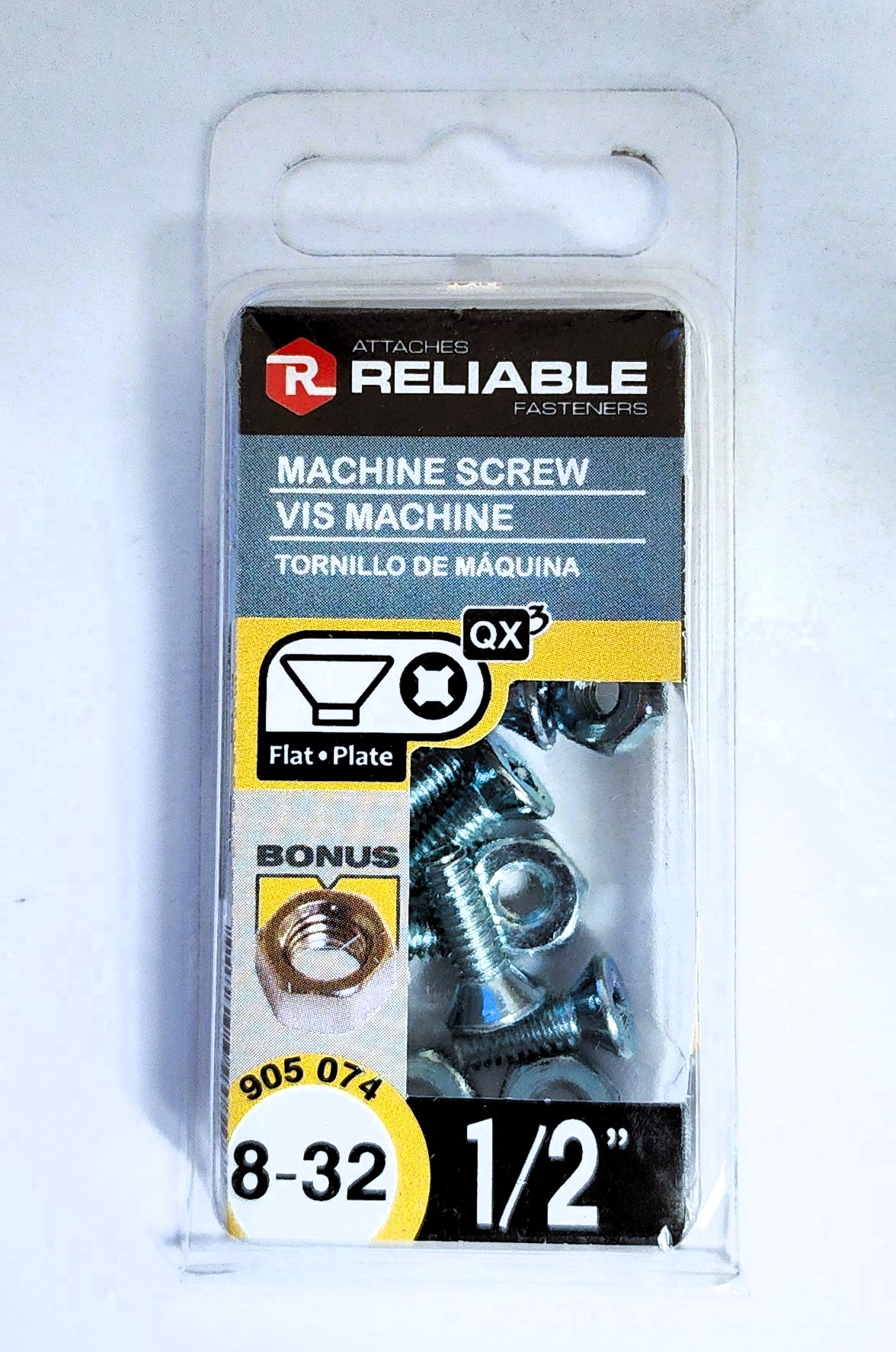 Main 2 - 1/2" 8-32 FLAT-HEAD MACHINE SCREW w/ HEXAGON NUT - ZINC-COATED (12 PACK) -