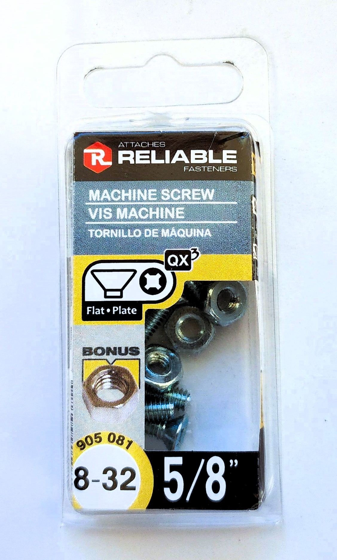 Main 2 - 5/8" 8-32 FLAT-HEAD MACHINE SCREW w/ HEXAGON NUT - ZINC-COATED (12 PACK) -