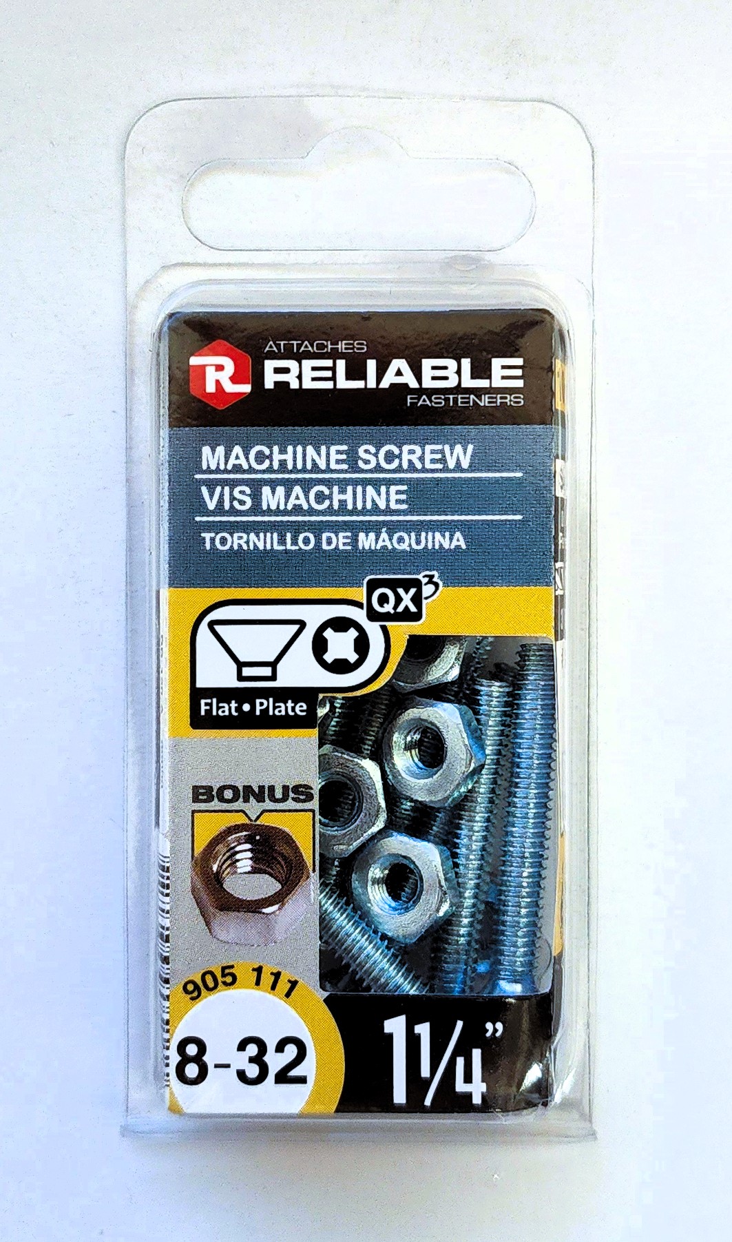 Main 2 - 1-1/4" 8-32 FLAT-HEAD MACHINE SCREW w/ HEXAGON NUT - ZINC-COATED (10 PACK) -