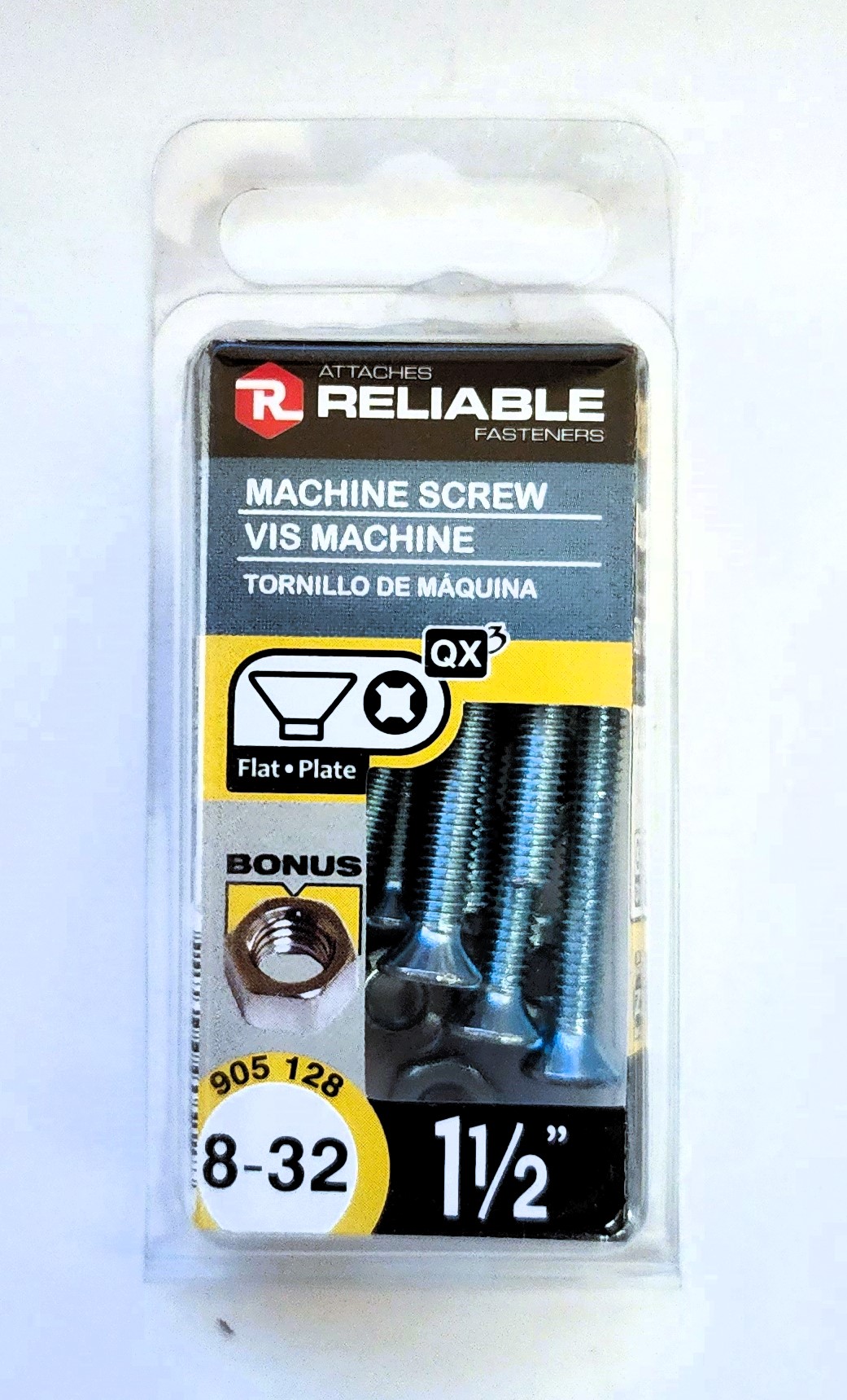 Main 2 - 1-1/2" 8-32 FLAT-HEAD MACHINE SCREW w/ HEXAGON NUT - ZINC-COATED (10 PACK) -