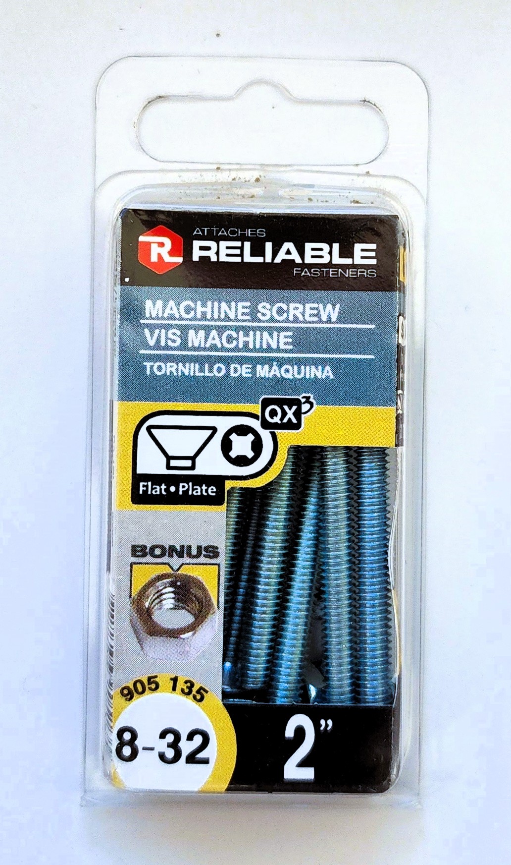 Main 2 - 2" 8-32 FLAT-HEAD MACHINE SCREW w/ HEXAGON NUT - ZINC-COATED (8 PACK) -