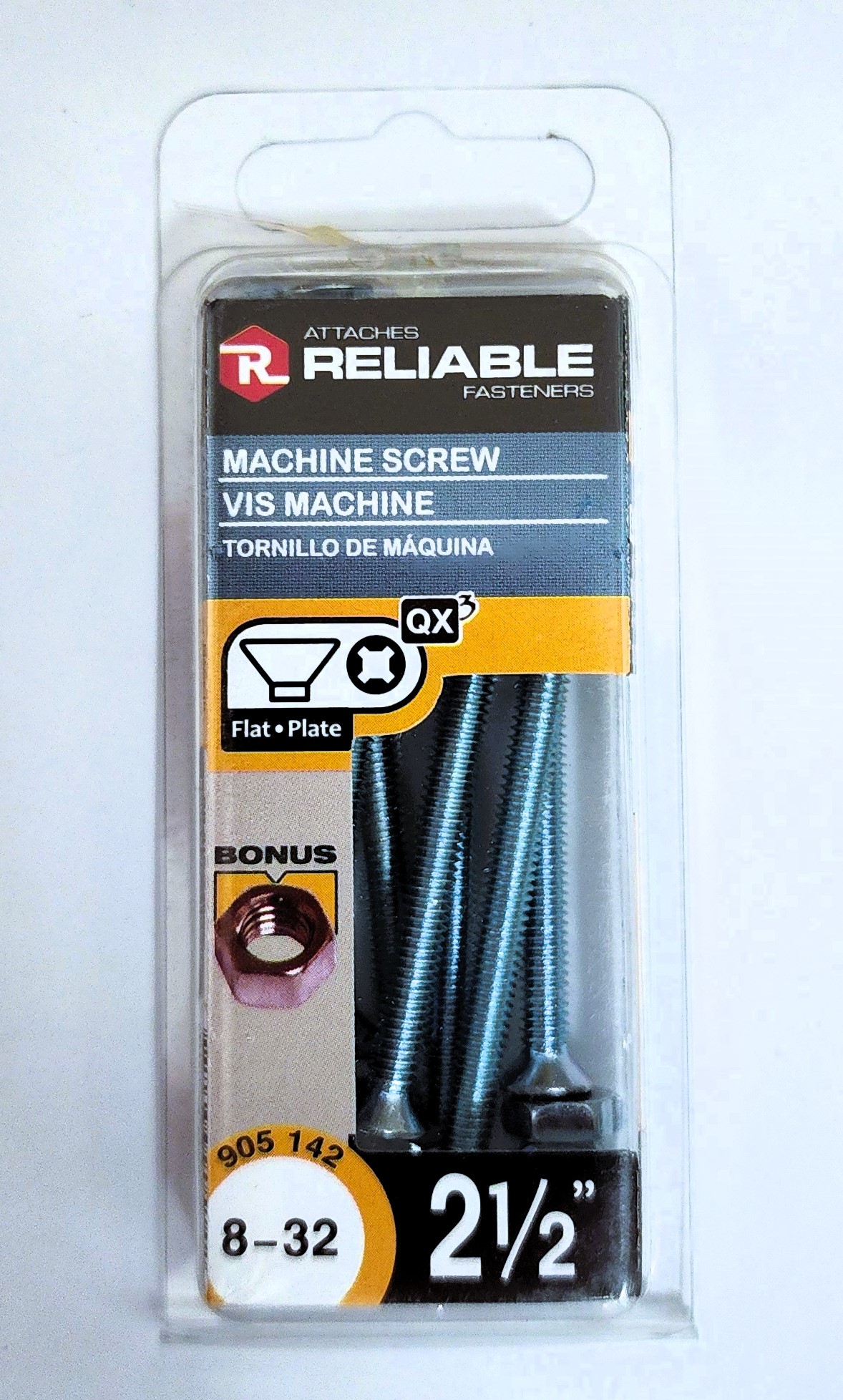 Main 2 - 2-1/2" 8-32 FLAT-HEAD MACHINE SCREW w/ HEXAGON NUT - ZINC-COATED (8 PACK) -