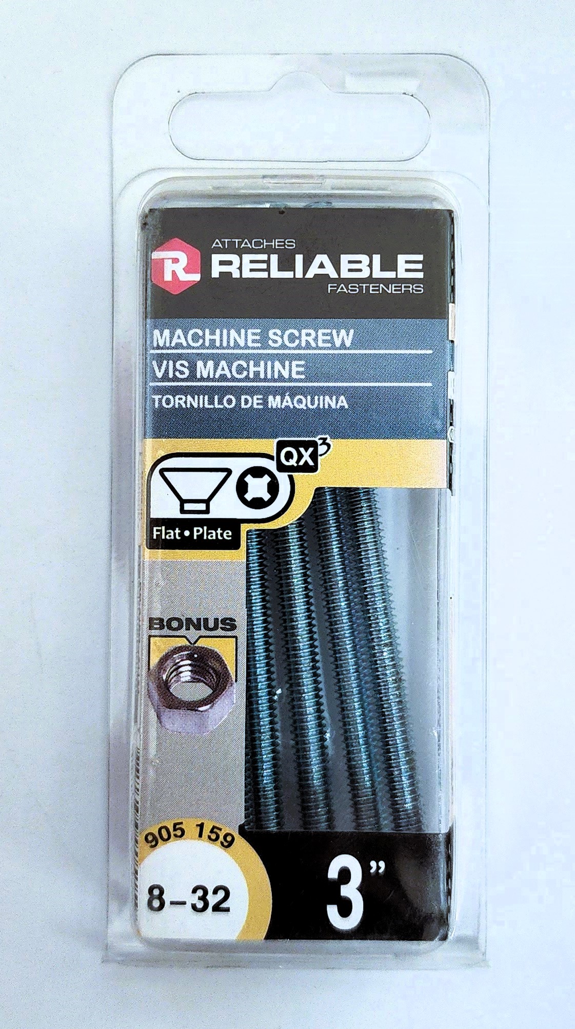 Main 2 - 3" 8-32 FLAT-HEAD MACHINE SCREW w/ HEXAGON NUT - ZINC-COATED (6 PACK) -
