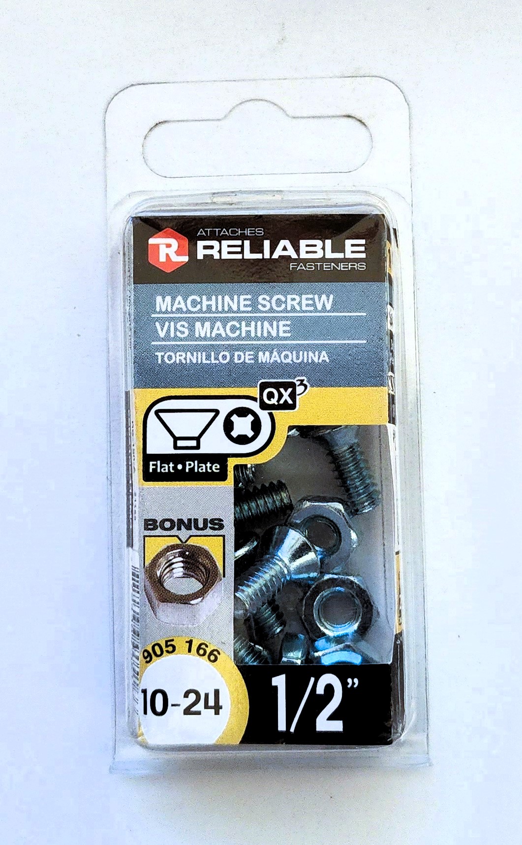 Main 2 - 1/2" 10-24 FLAT-HEAD MACHINE SCREW w/ HEXAGON NUT - ZINC-COATED (10 PACK) -