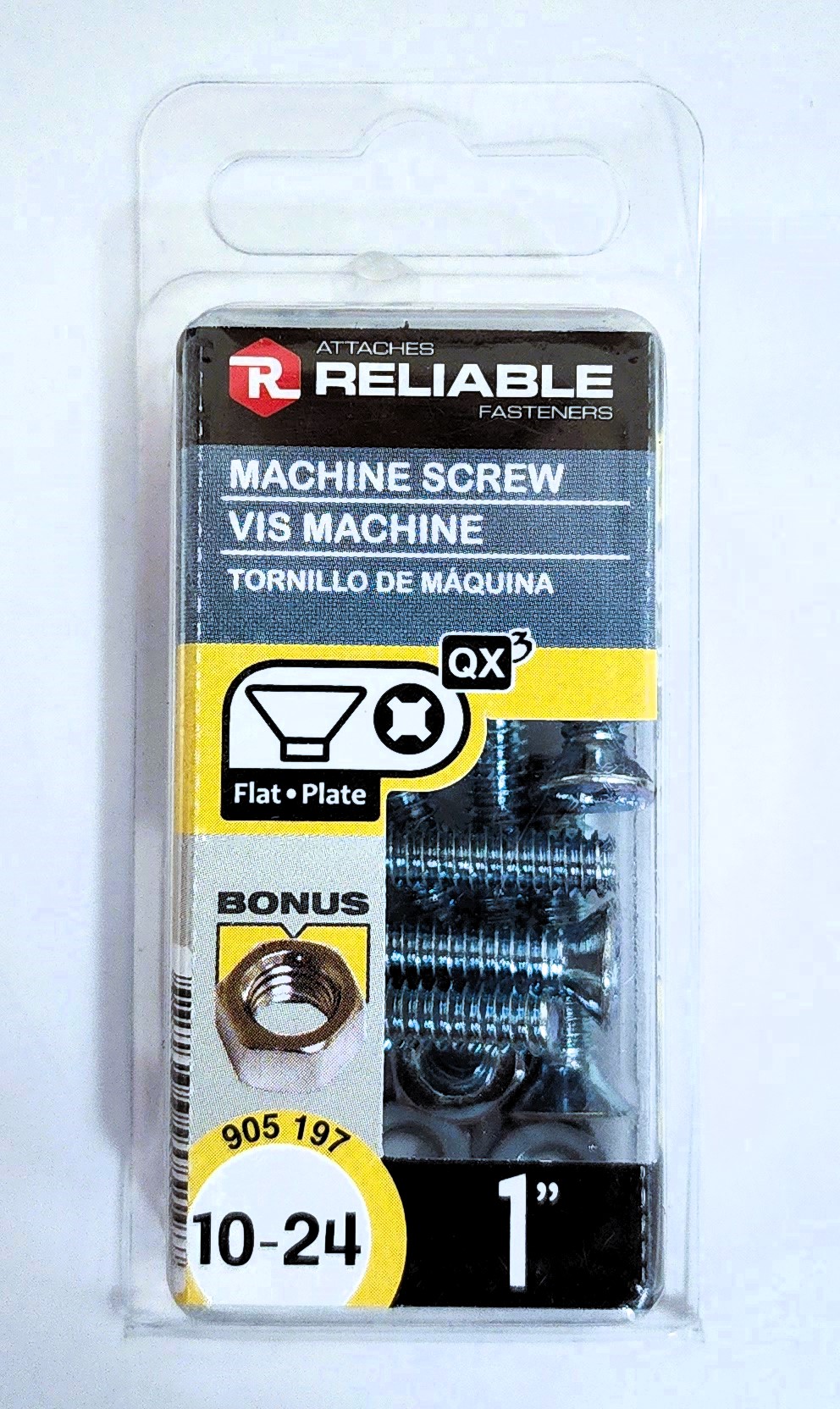 Main 2 - 1" 10-24 FLAT-HEAD MACHINE SCREW w/ HEXAGON NUT - ZINC-COATED (10 PACK) -