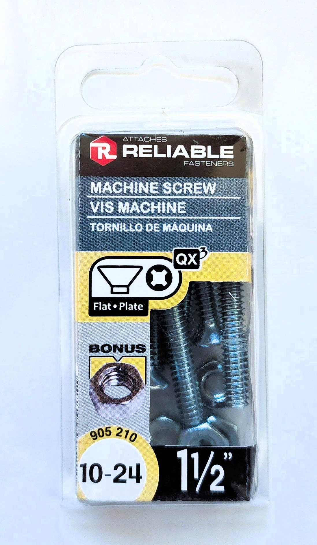 Main 2 - 1-1/2" 10-24 FLAT-HEAD MACHINE SCREW w/ HEXAGON NUT - ZINC-COATED (8 PACK) -