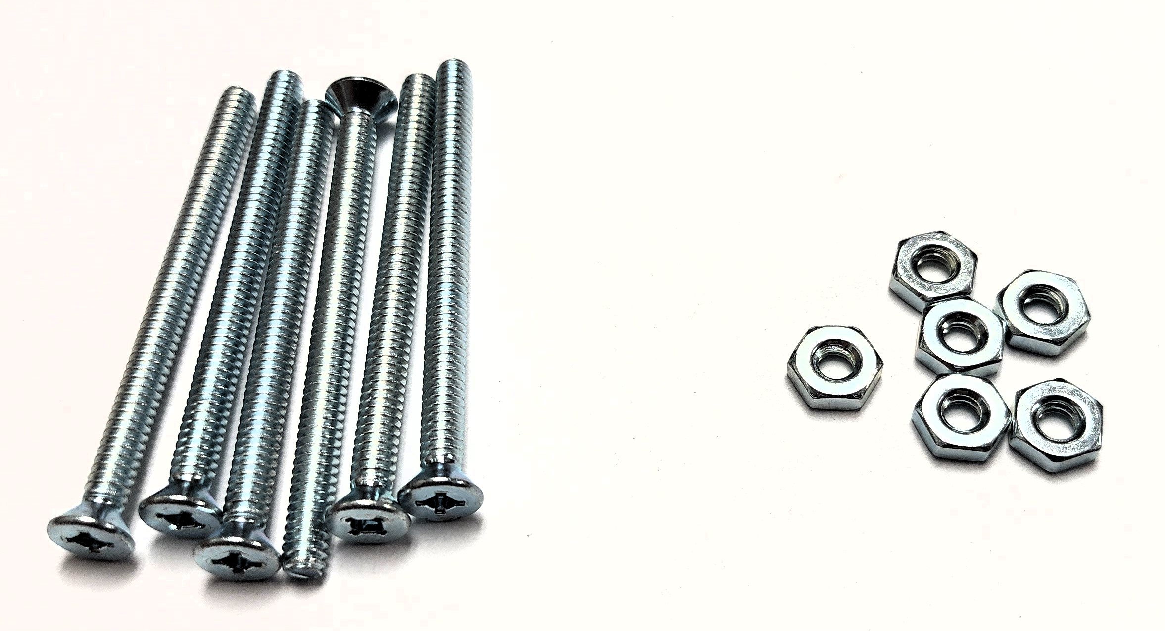 2-1/2" 10-24 FLAT-HEAD MACHINE SCREW w/ HEXAGON NUT - ZINC-COATED (6 PACK) - Kilrich Building Centres
