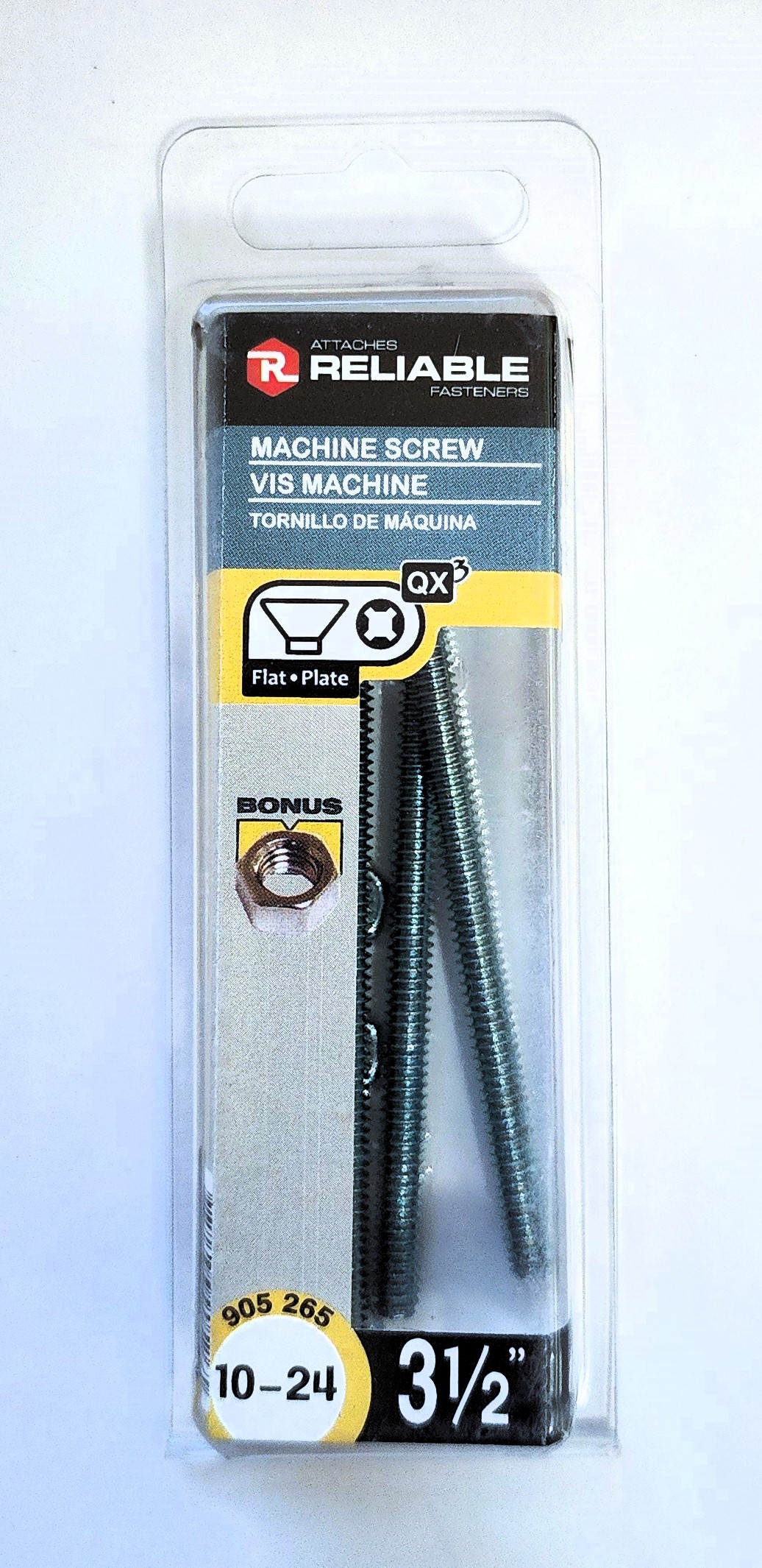 Main 2 - 3-1/2" 10-24 FLAT-HEAD MACHINE SCREW w/ HEXAGON NUT - ZINC-COATED (4 PACK) -