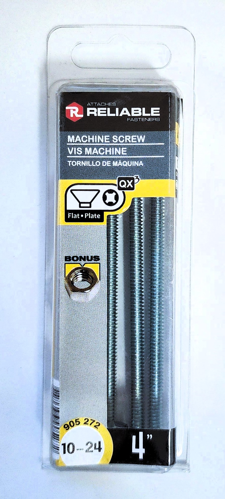 Main 2 - 4" 10-24 FLAT-HEAD MACHINE SCREW w/ HEXAGON NUT - ZINC-COATED (4 PACK) -